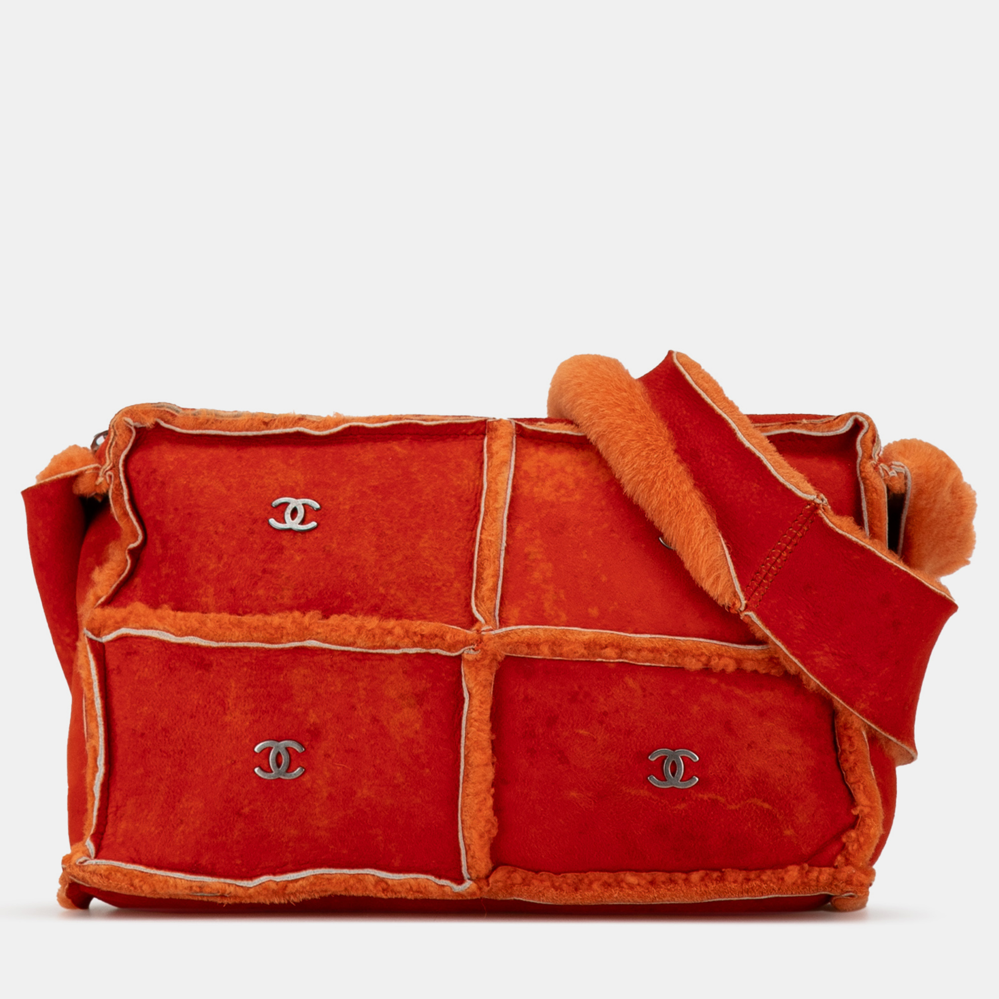 

Chanel CC Shearling Suede Shoulder Bag, Orange