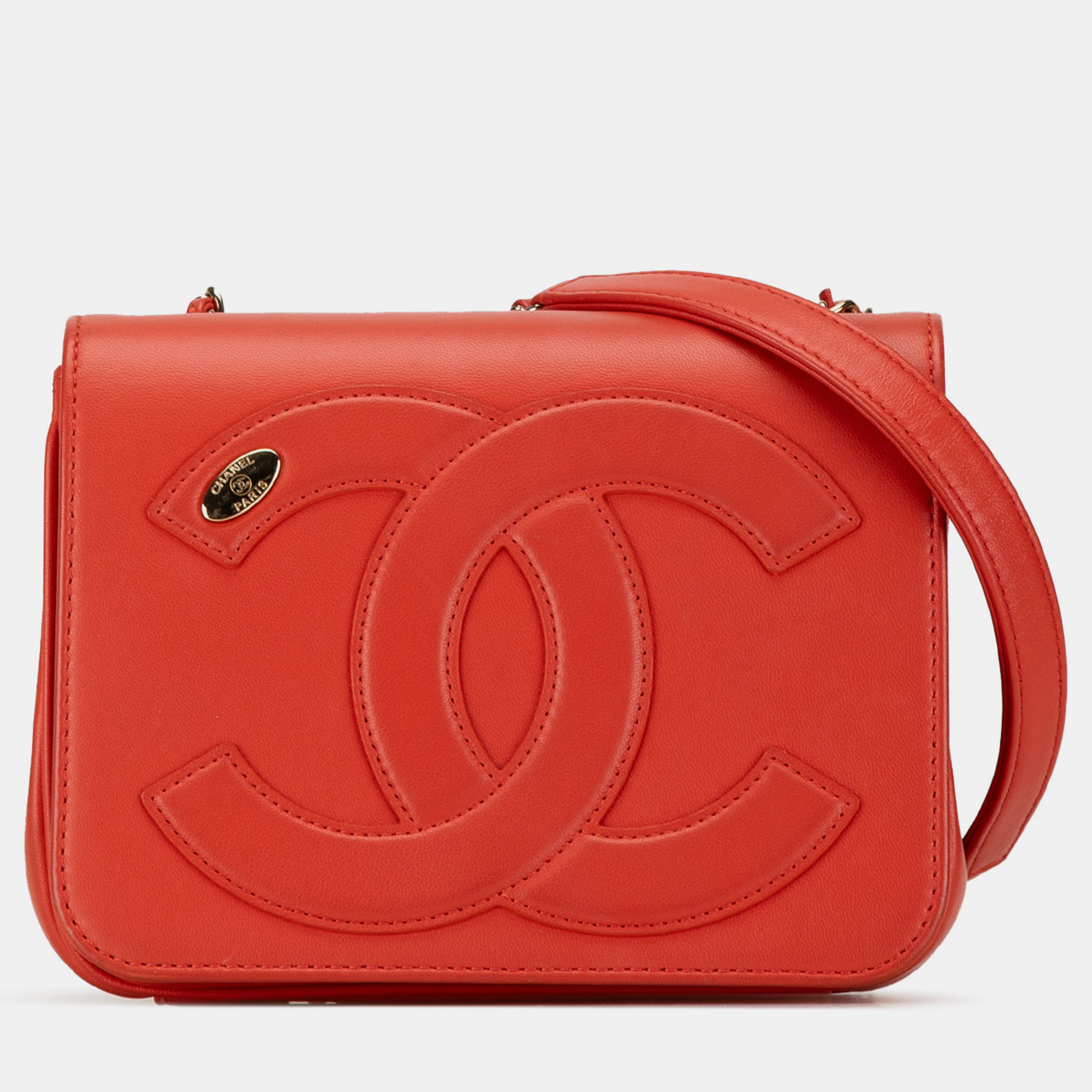 Pre-owned Chanel Lambskin Cc Mania Flap Bag In Red