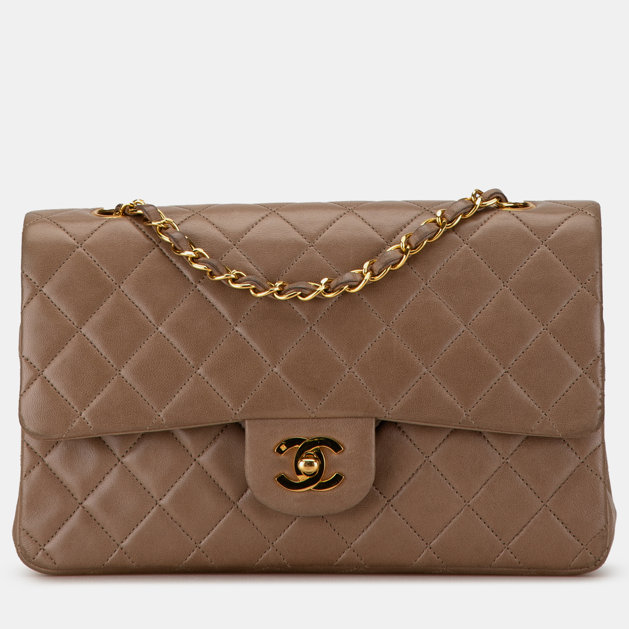 Pre-owned Chanel Medium Classic Lambskin Double Flap In Brown