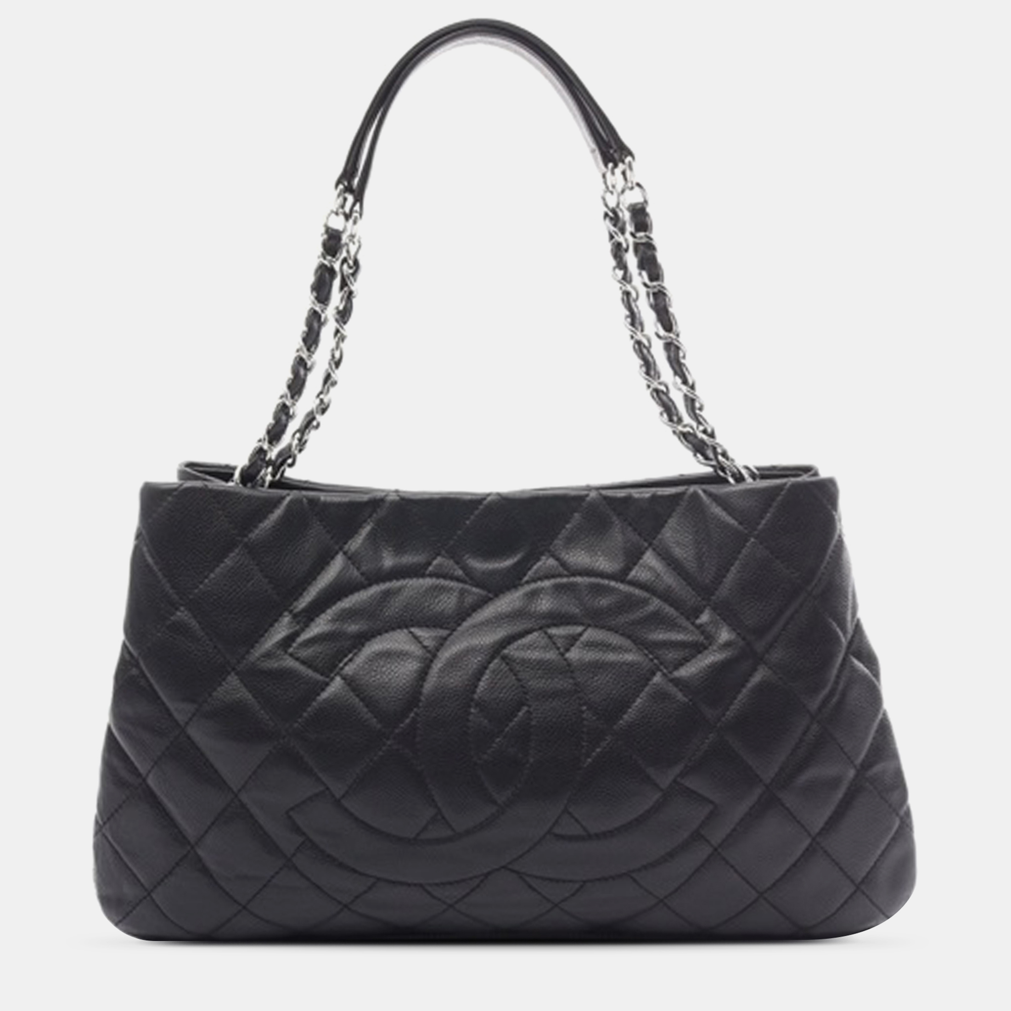 

Chanel CC Quilted Caviar Zip Around Chain Tote, Black