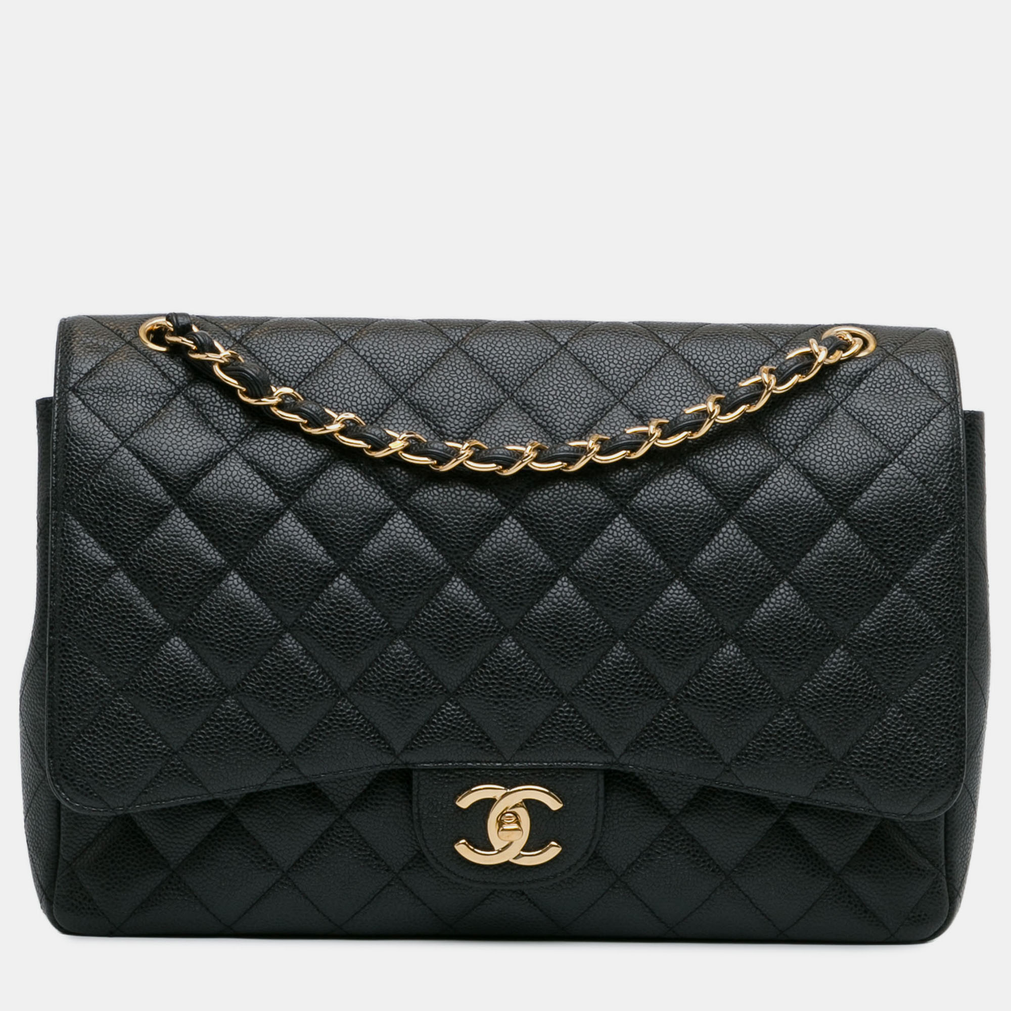 

Chanel Black Leather Classic Caviar Double Flap Maxi Bag