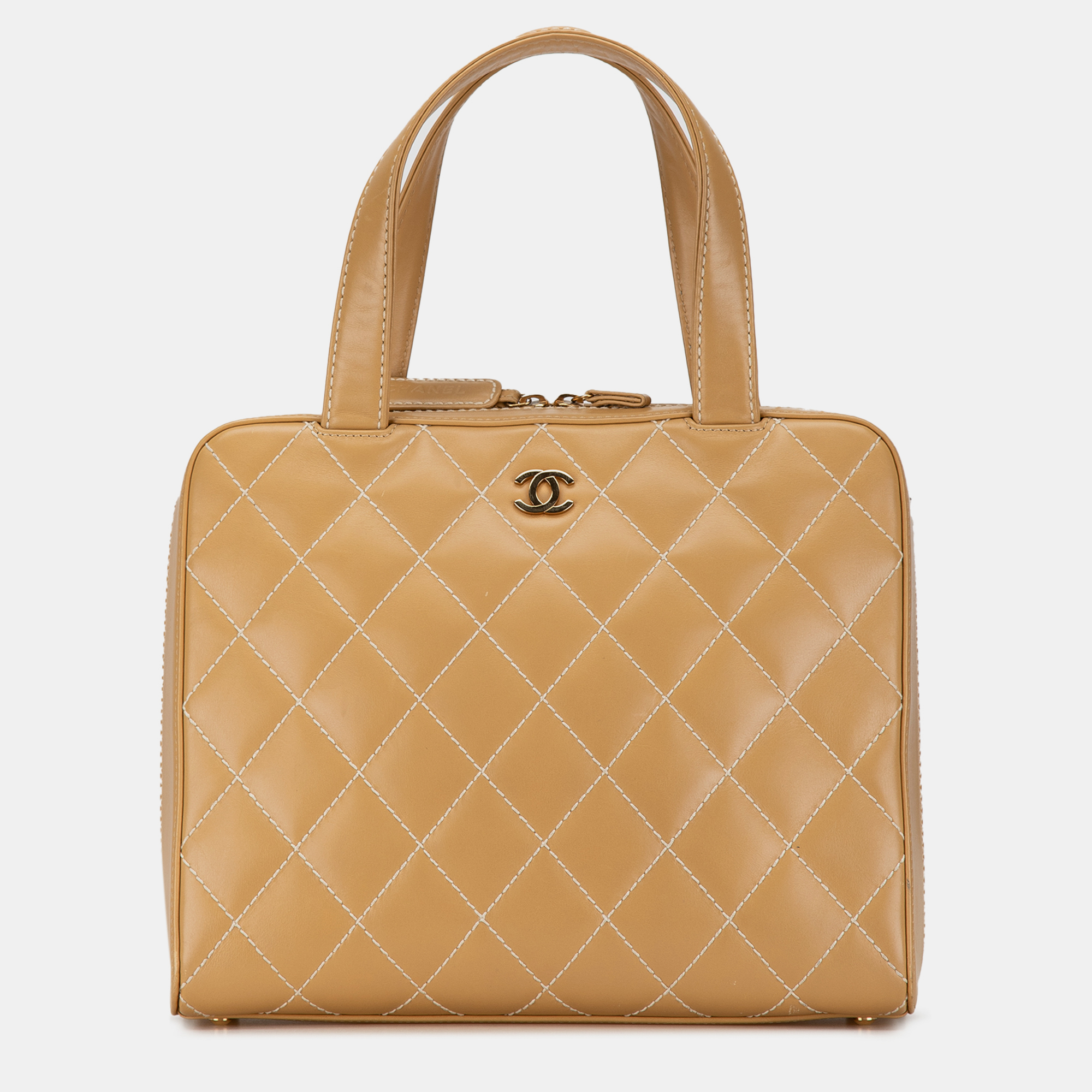 

Chanel Neutrals Leather Surpique Bowler Bag, Beige