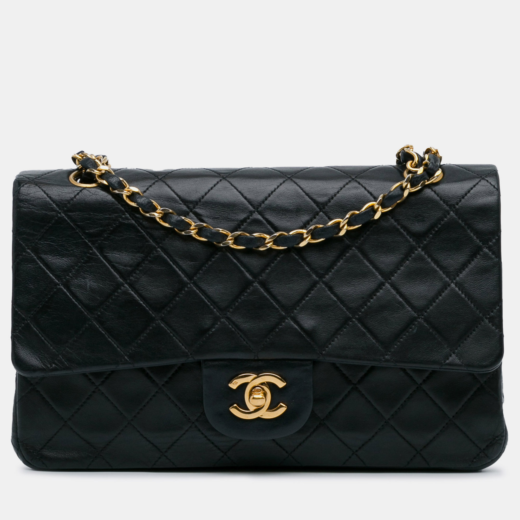 Pre-owned Chanel Medium Classic Lambskin Double Flap In Black