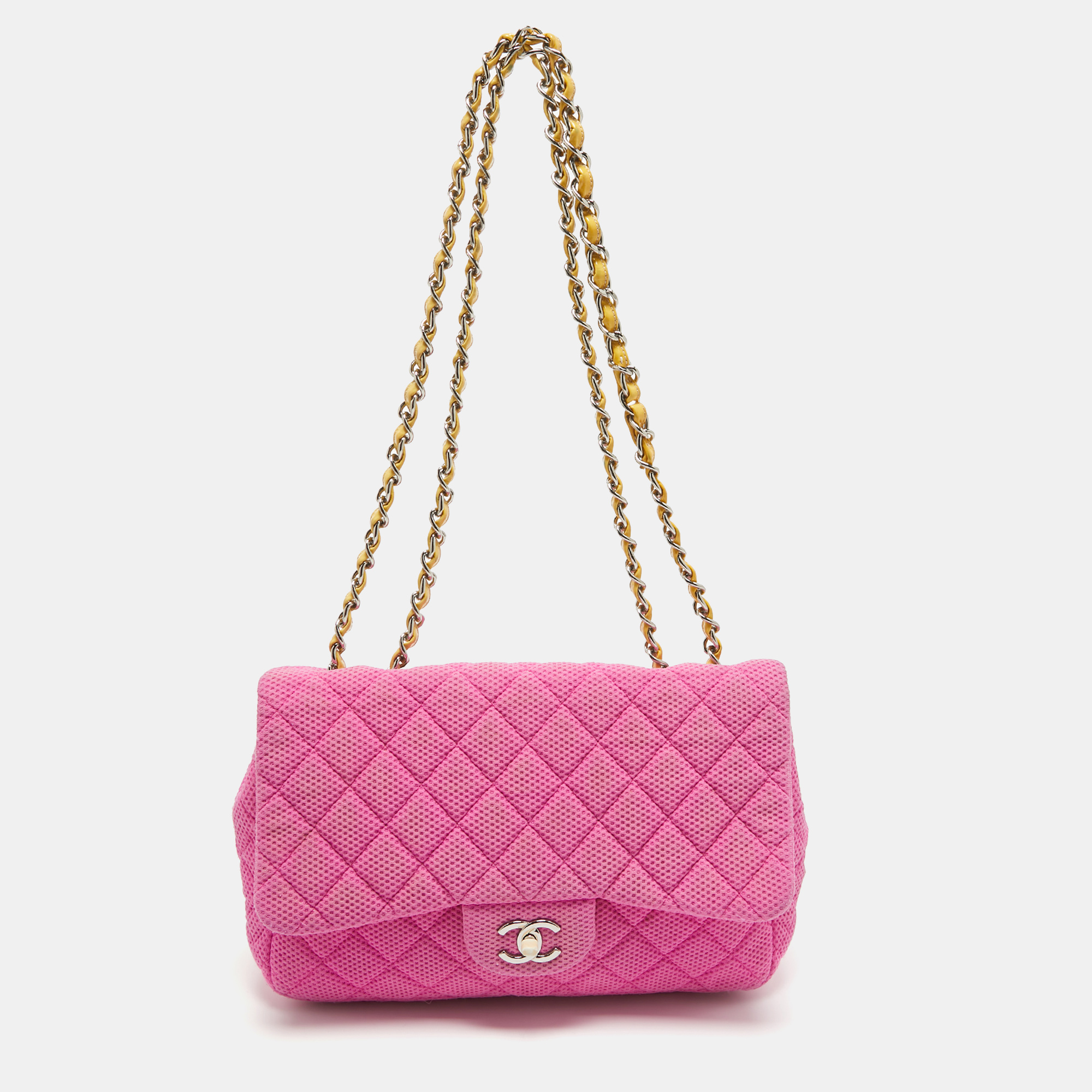 

Chanel Pink Quilted Jersey Jumbo Classic Single Flap Bag