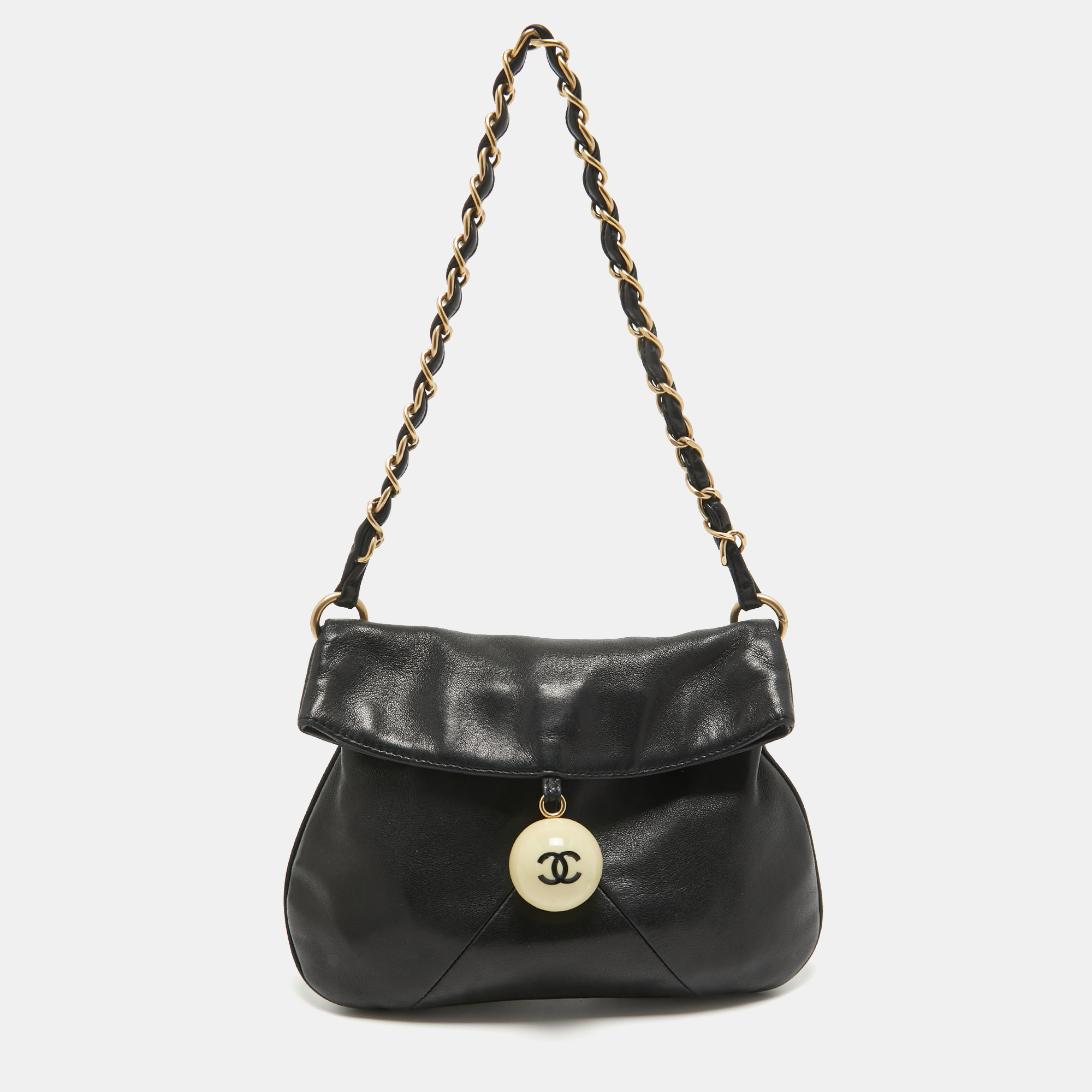 

Chanel Black Leather Cue Ball Foldover Bag