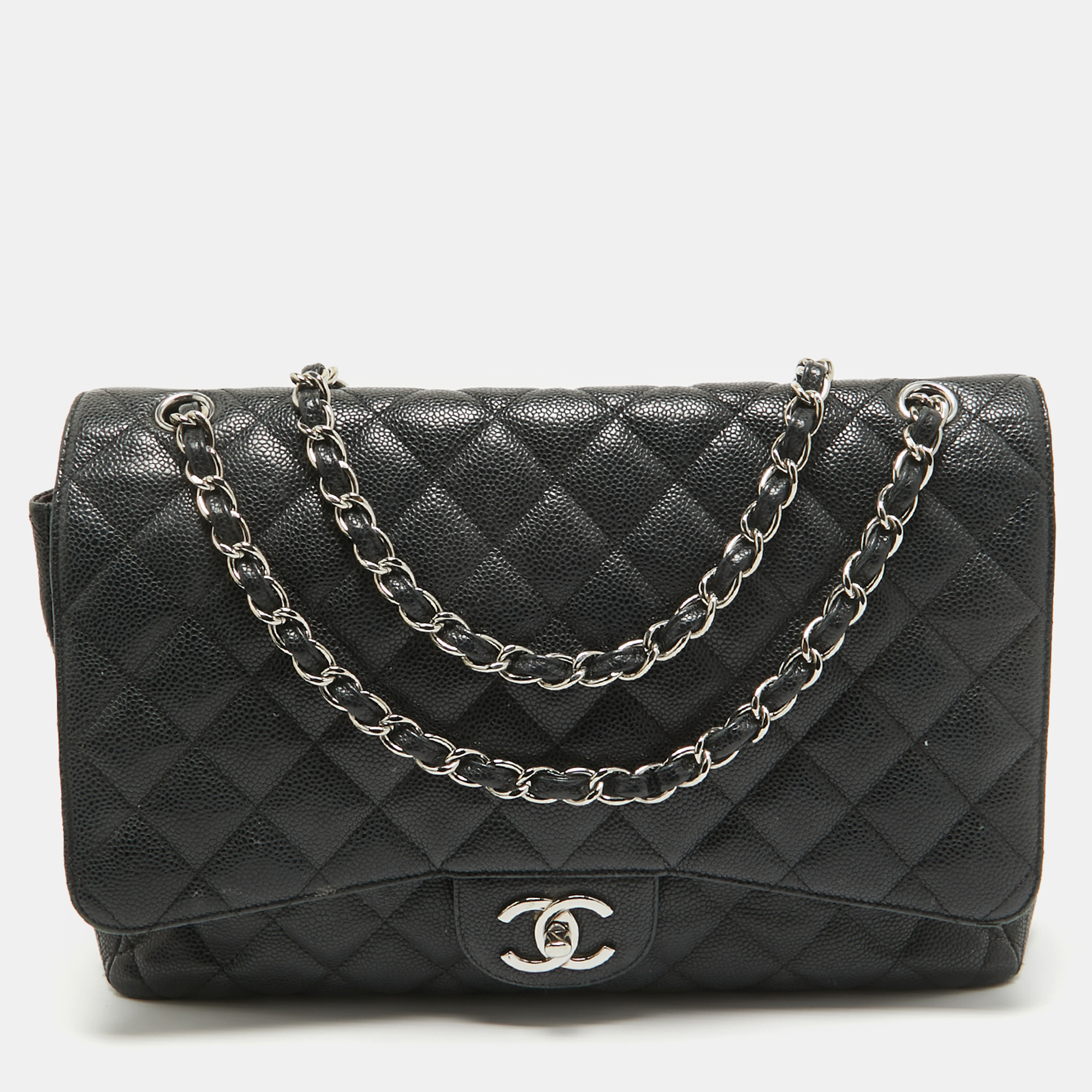 

Chanel Black Quilted Caviar Leather Maxi Classic Double Flap Bag