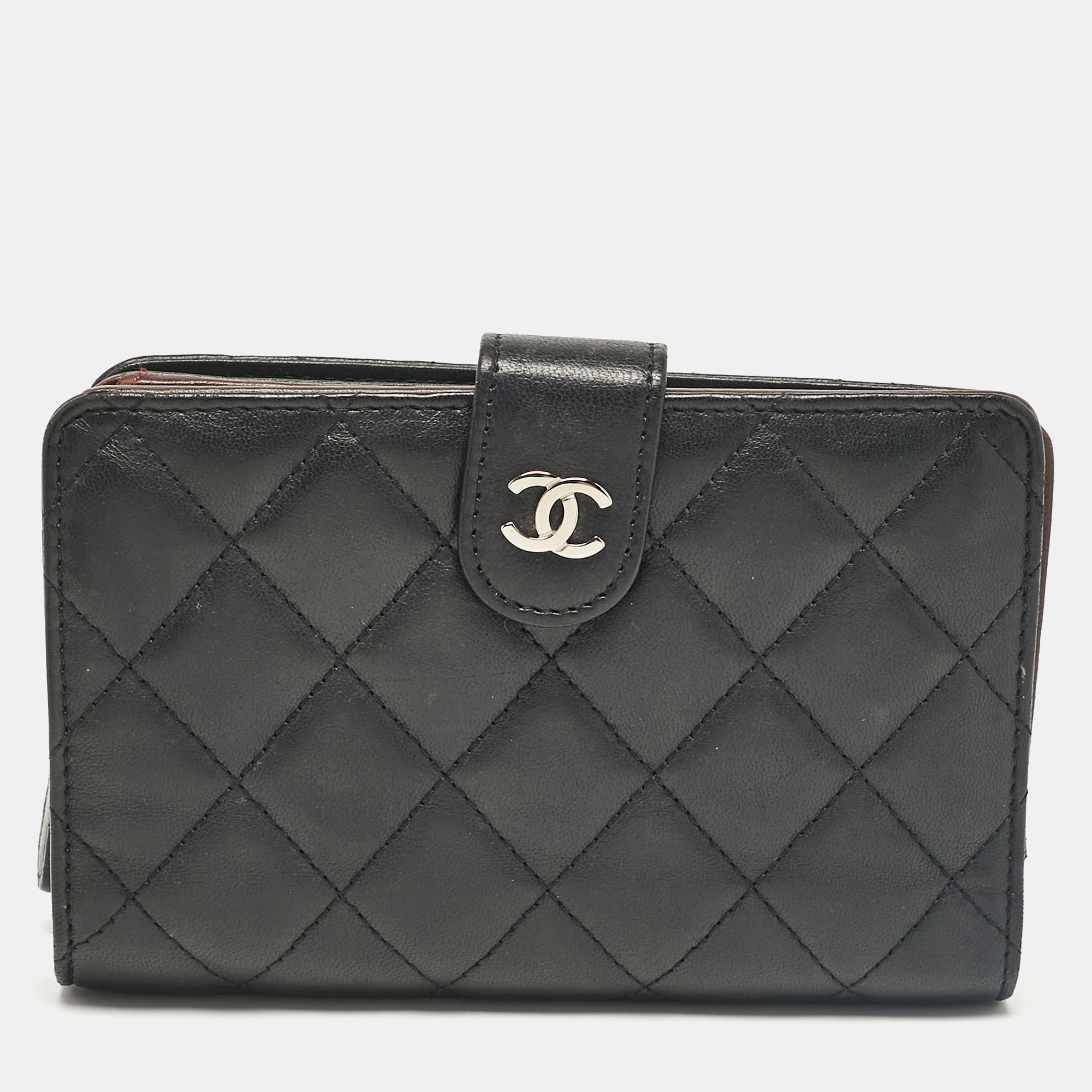 Pre-owned Chanel Black Quilted Leather Cc French Wallet