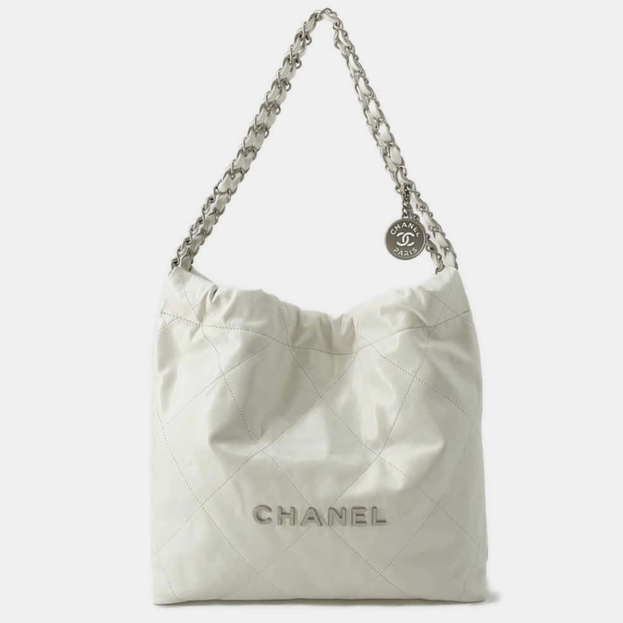 

Chanel White Leather Small 22 Hobo Bag