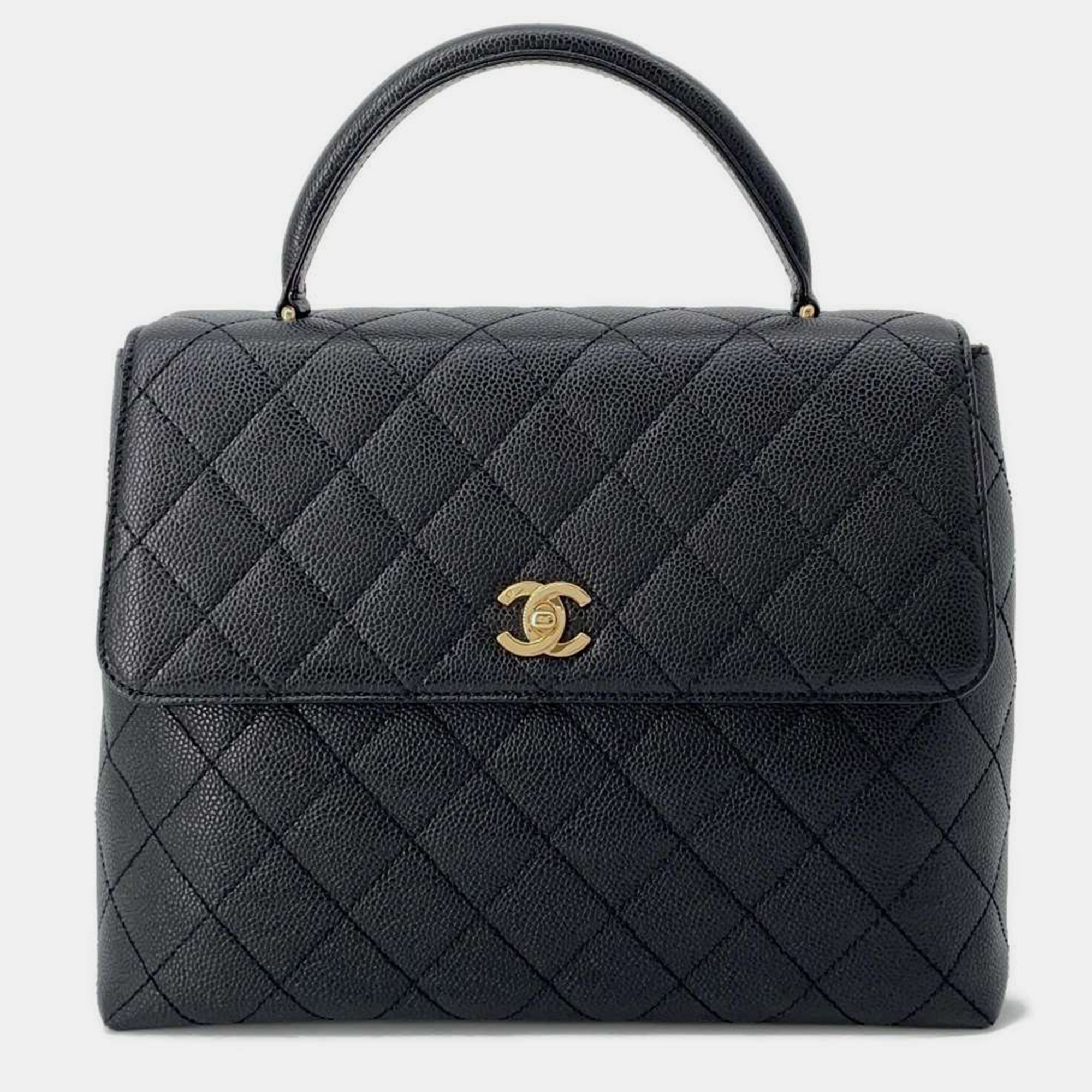 

Chanel Black Caviar Leather Matelasse Top Handle Handbag