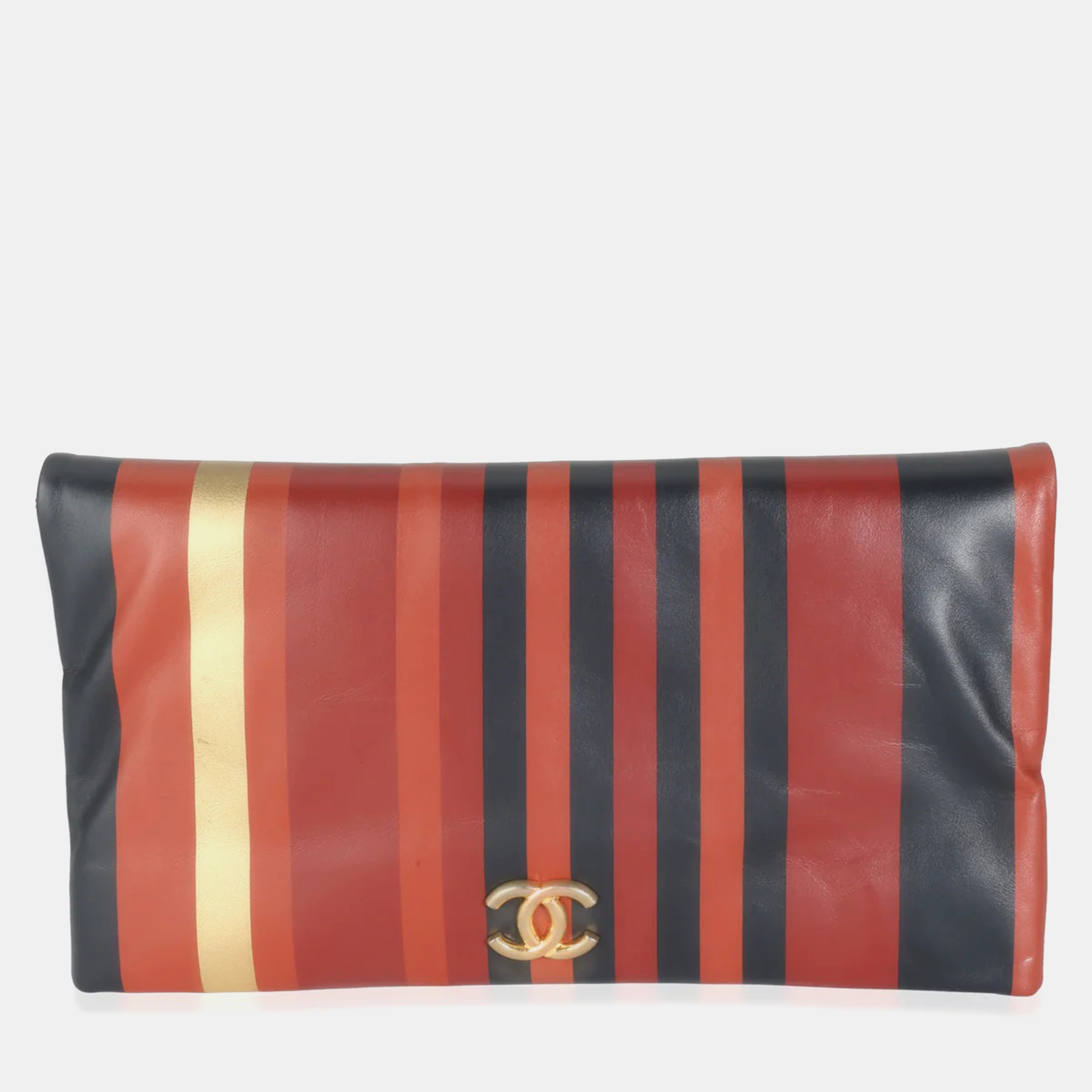 

Chanel Paris Greece Black Gold Burgundy Stripe Calfskin CC Flap Clutch Bag, Multicolor