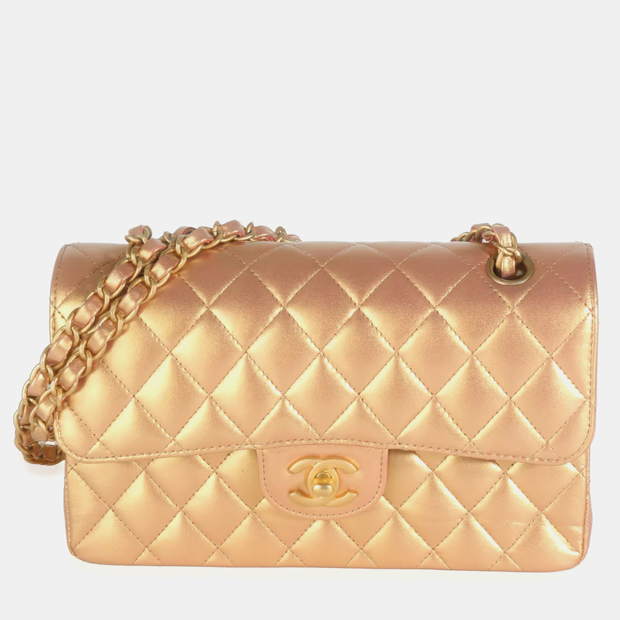 

Chanel Bronze Metallic Quilted Lambskin Small Classic Double Flap Bag