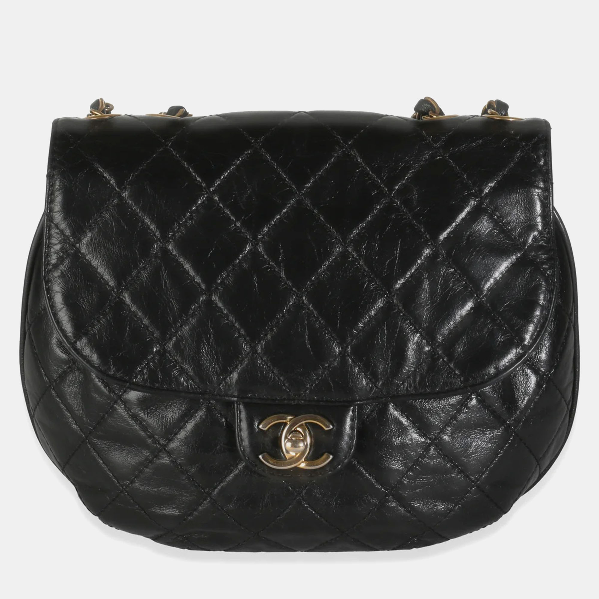 

Chanel Black Glazed Quilted Calfskin Medium CC Bubble Flap Bag