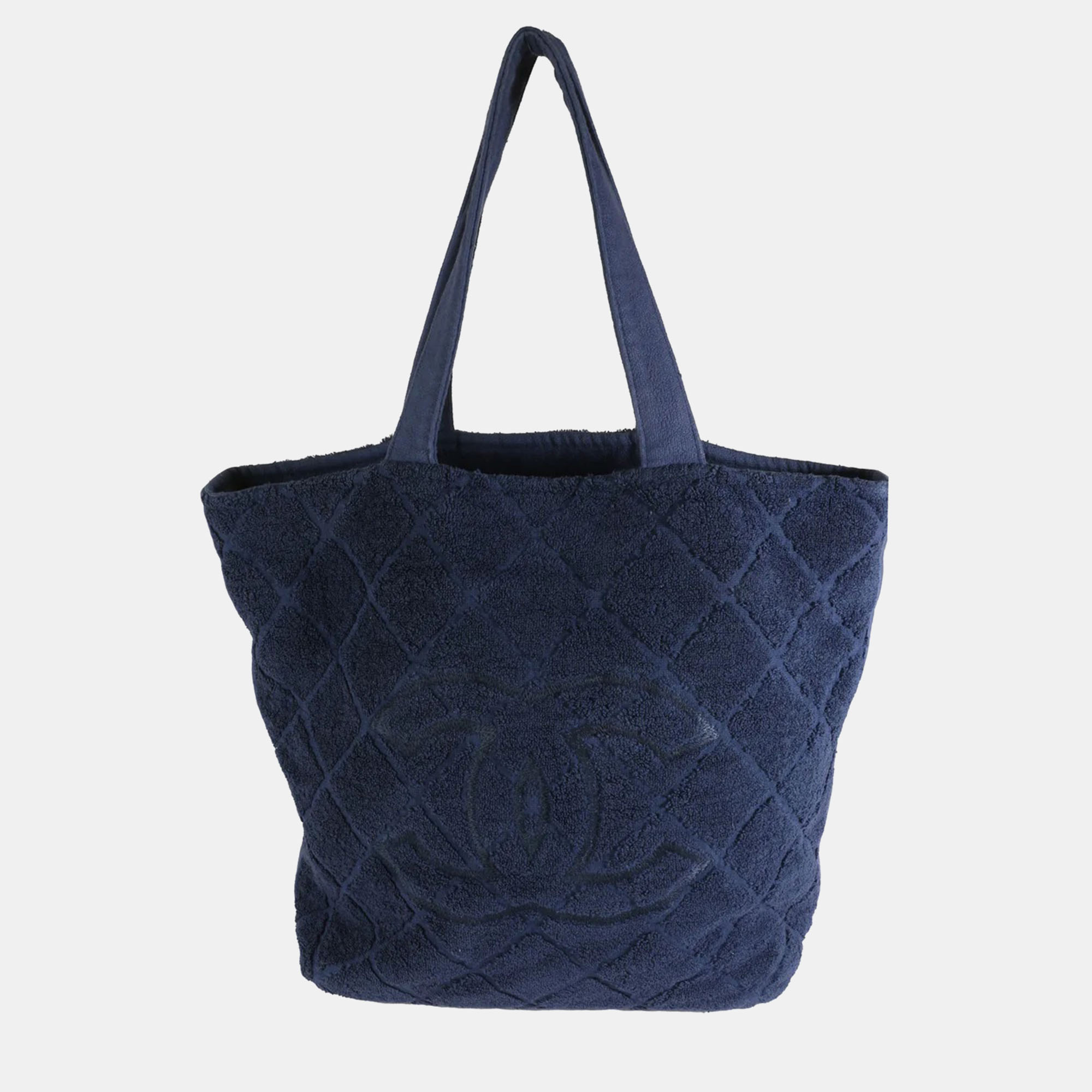 

Chanel Navy Quilted Terry Cloth CC Tote Bag, Navy blue