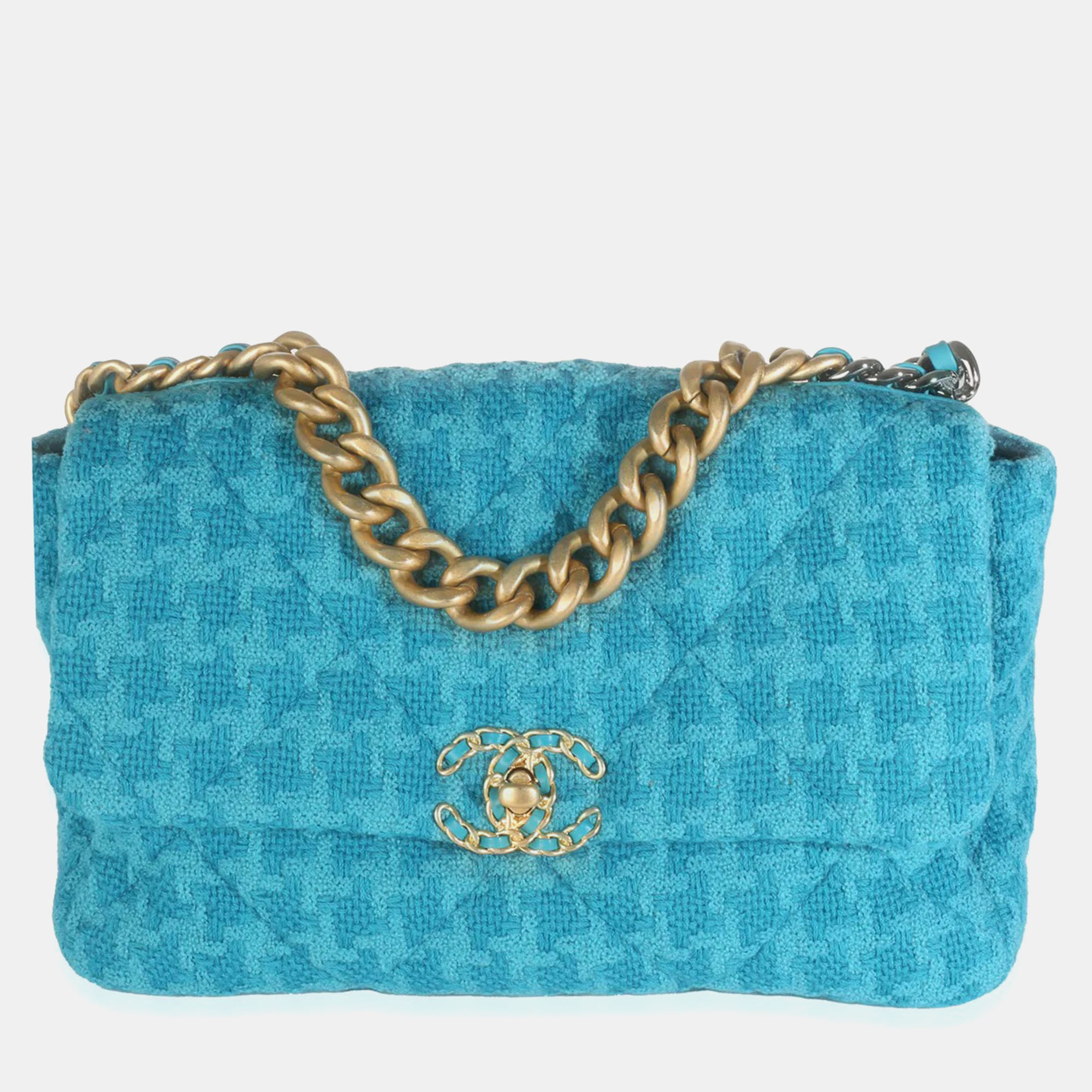 

Chanel Blue Tweed Large Chanel 19 Flap Bag