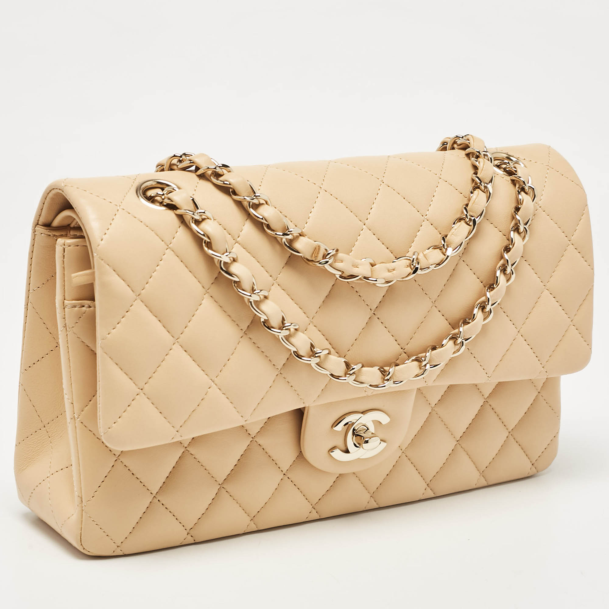Chanel Beige Quilted Leather Medium Classic Double Flap Bag 
