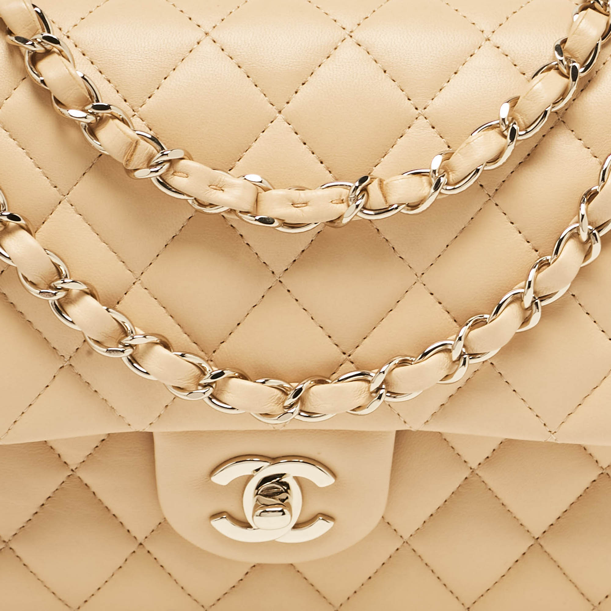 Chanel Beige Quilted Leather Medium Classic Double Flap Bag 
