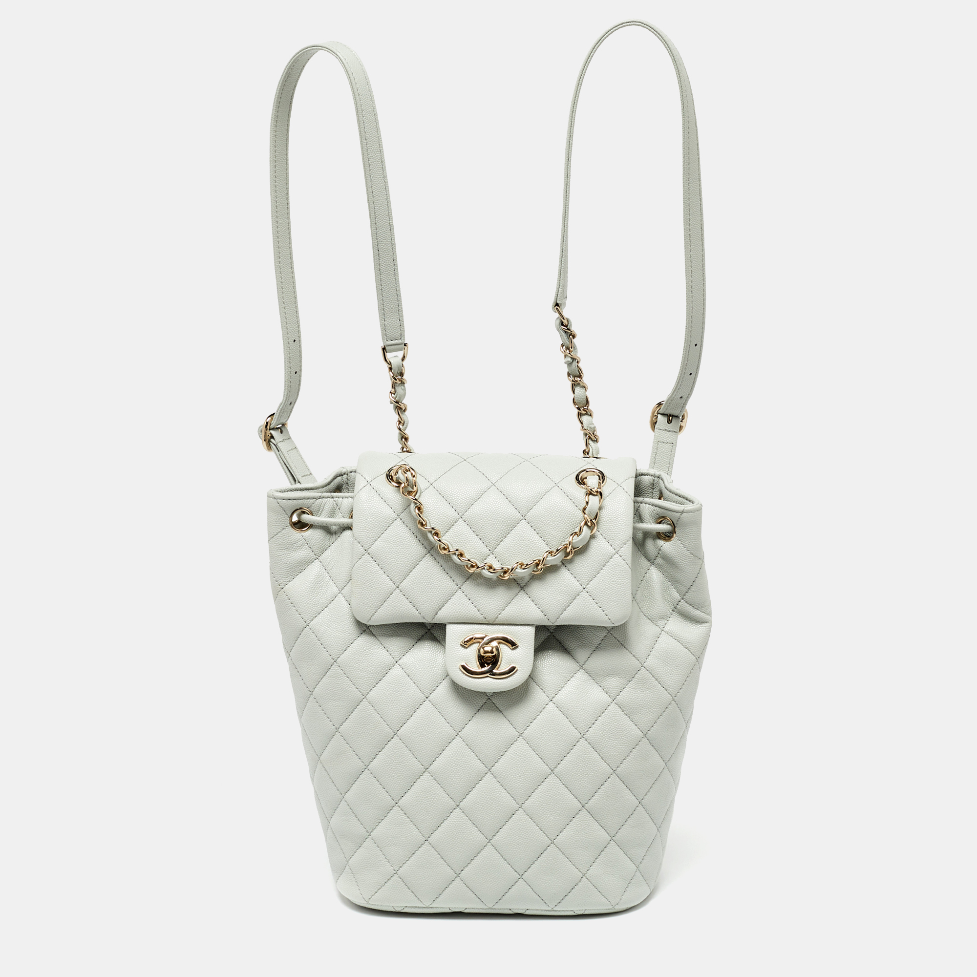 

Chanel Pale Green Quilted Caviar Leather CC Classic Backpack