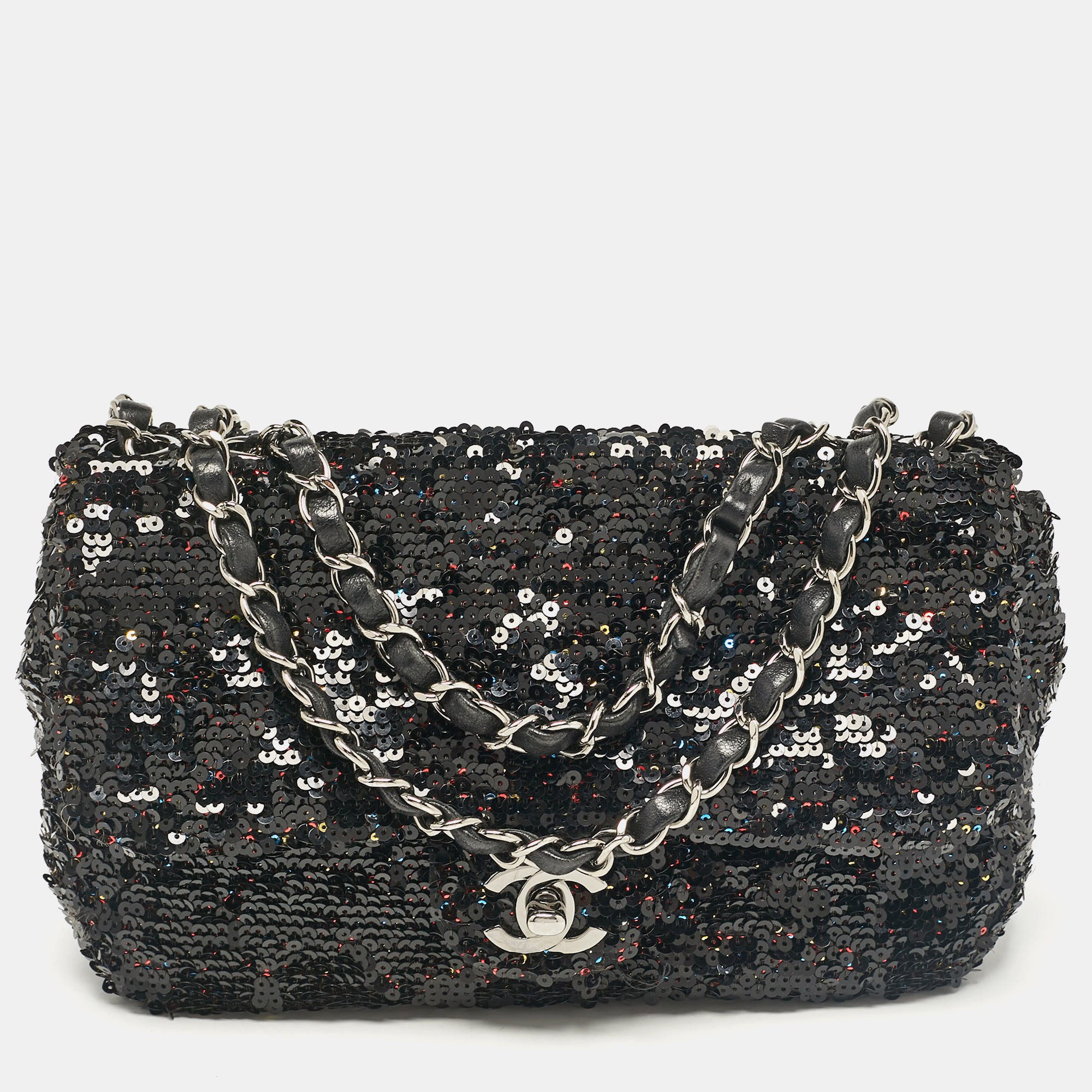 

Chanel Black Leather and Sequins Classic Single Flap Flap Bag