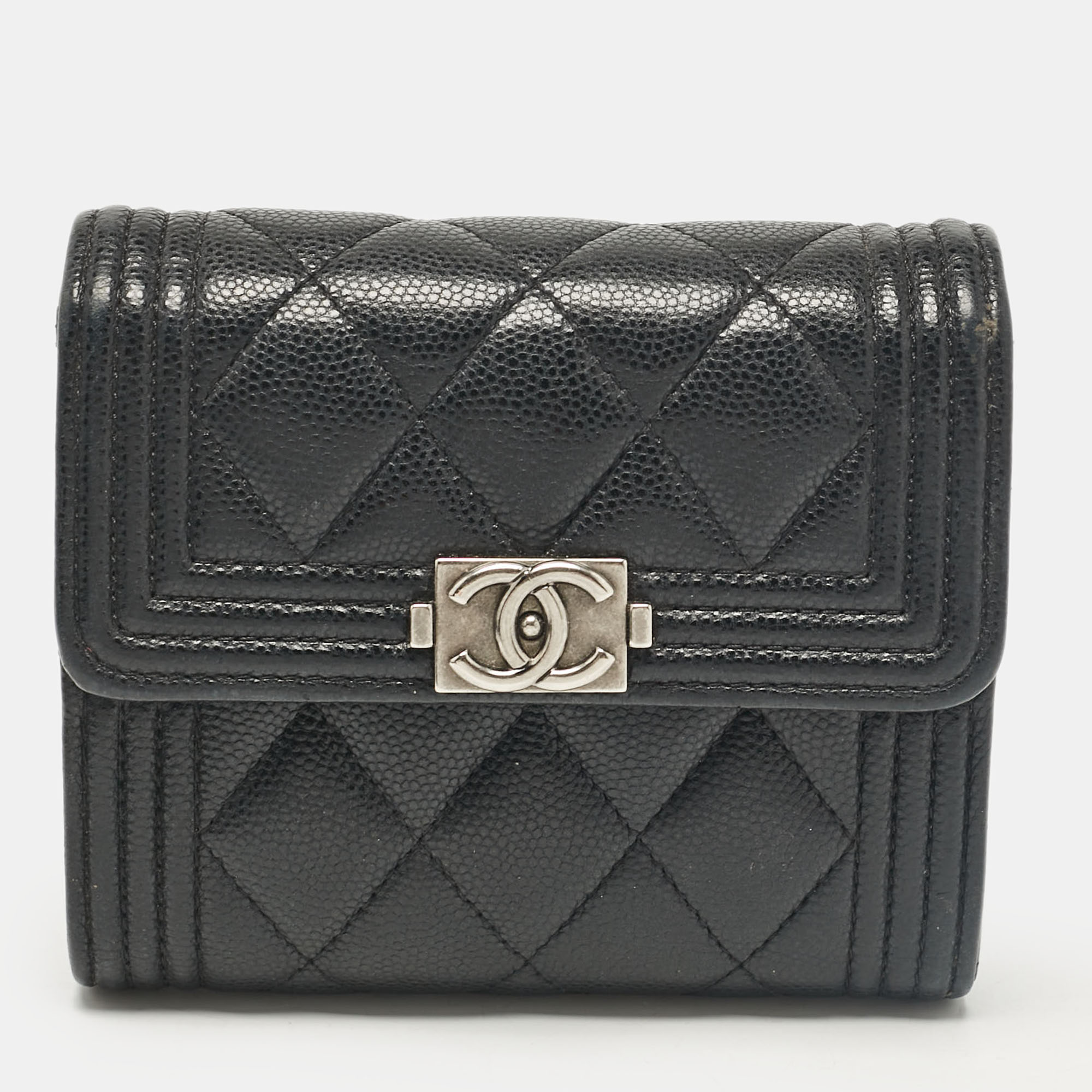 

Chanel Black Caviar Quilted Leather Boy Trifold Wallet