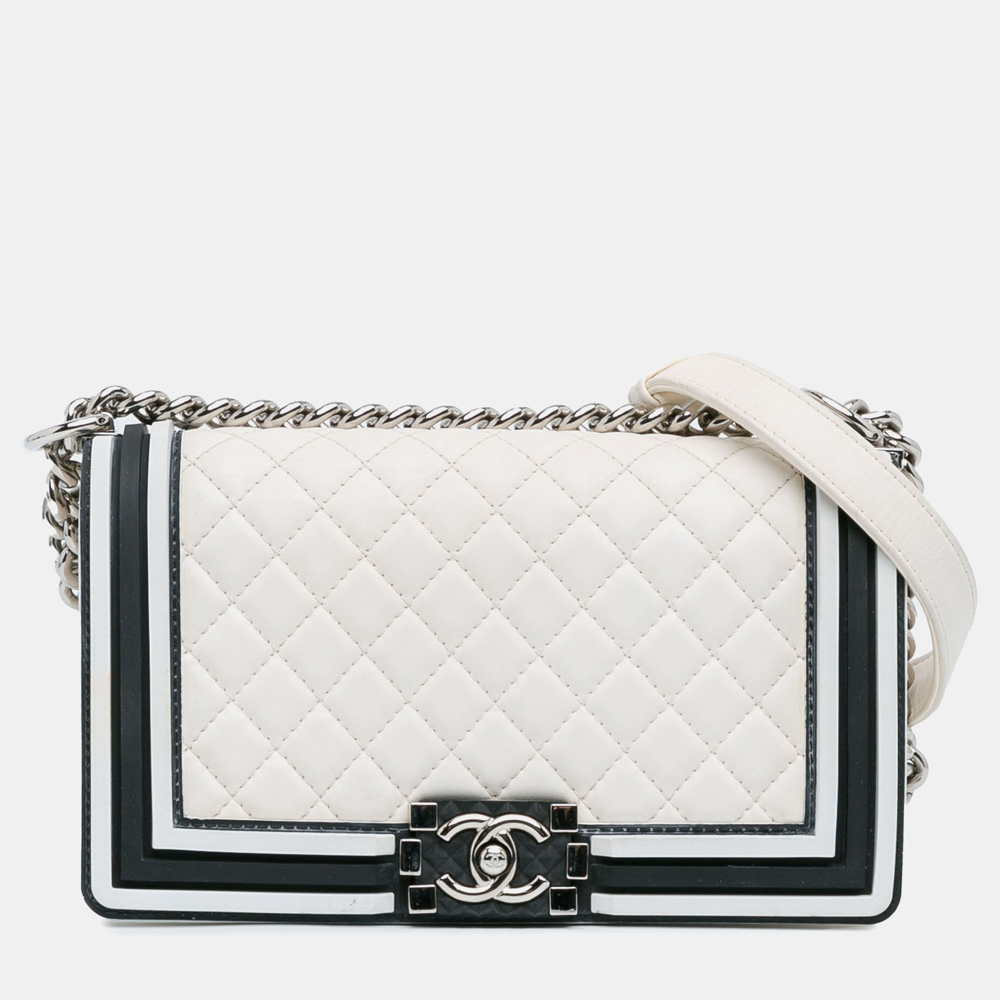 

Chanel Medium Bicolor Lambskin and Rubber Boy Flap, White