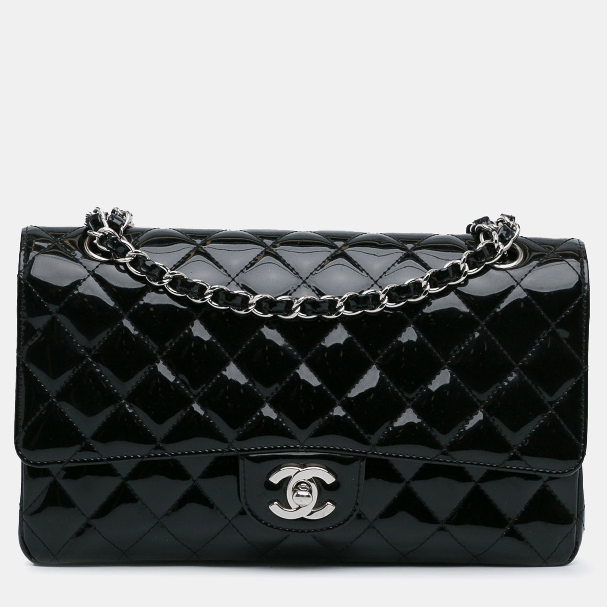 

Chanel Black Patent Classic Double Flap Medium Bag