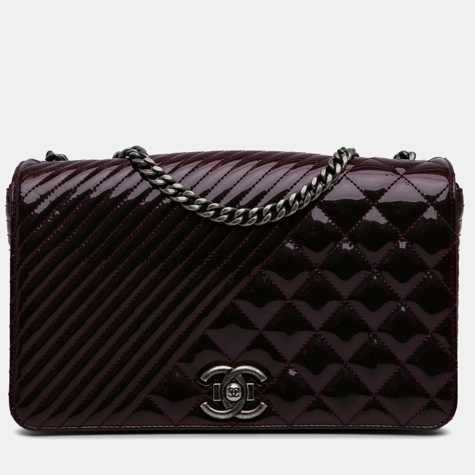 Pre-owned Chanel Medium Patent Coco Boy Flap In Purple