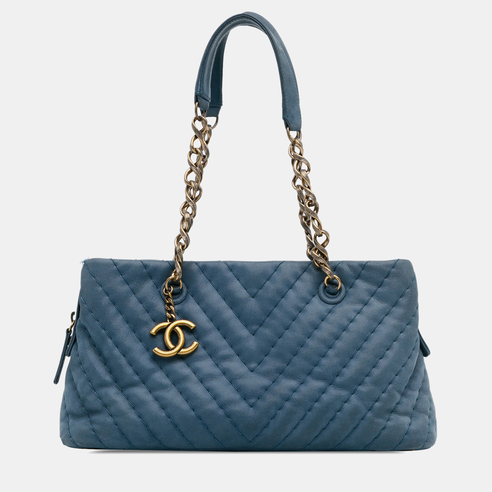 

Chanel Small Chevron Surpique Iridescent Calfskin Tote Bag, Blue