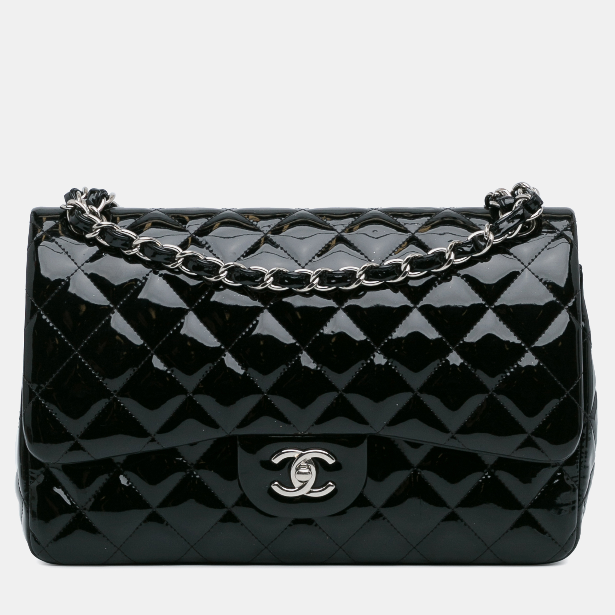 

Chanel Jumbo Classic Patent Double Flap Bag, Black
