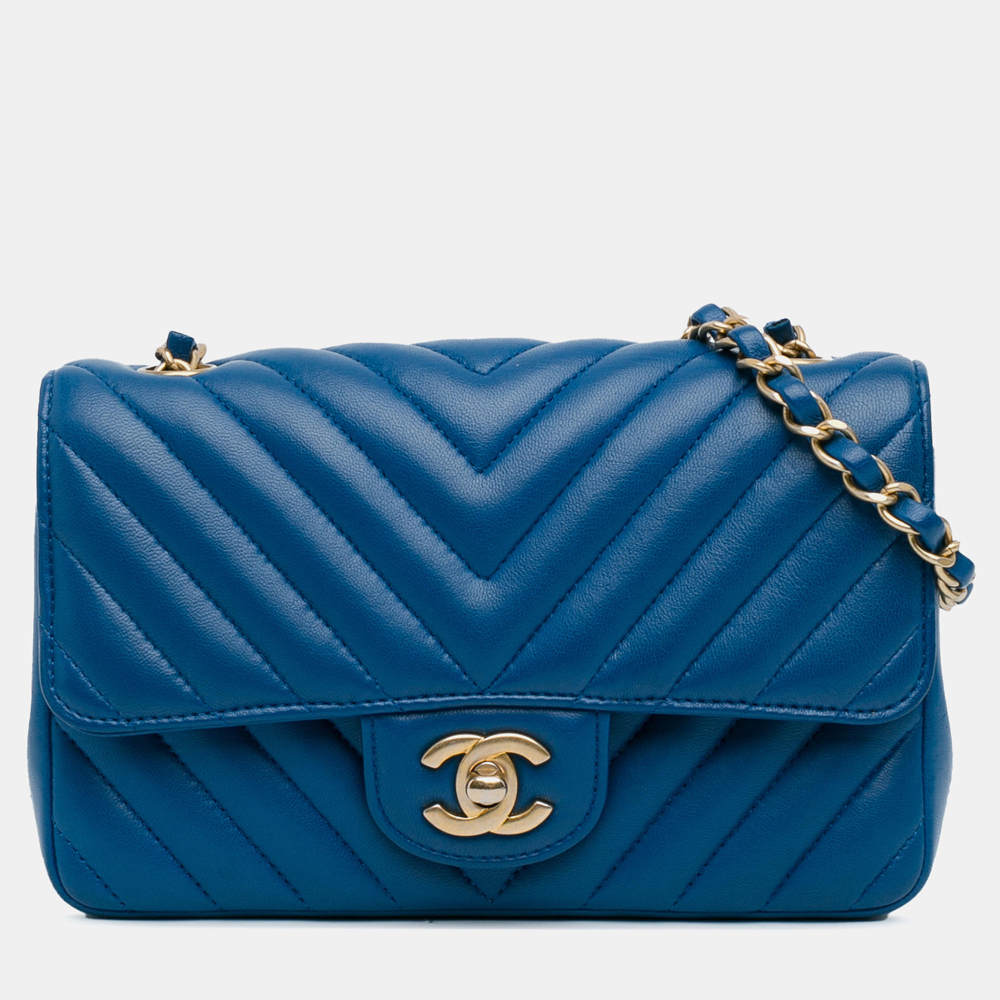 

Chanel Blue Rectangular Classic Chevron Lambskin Mini Single Flap Bag