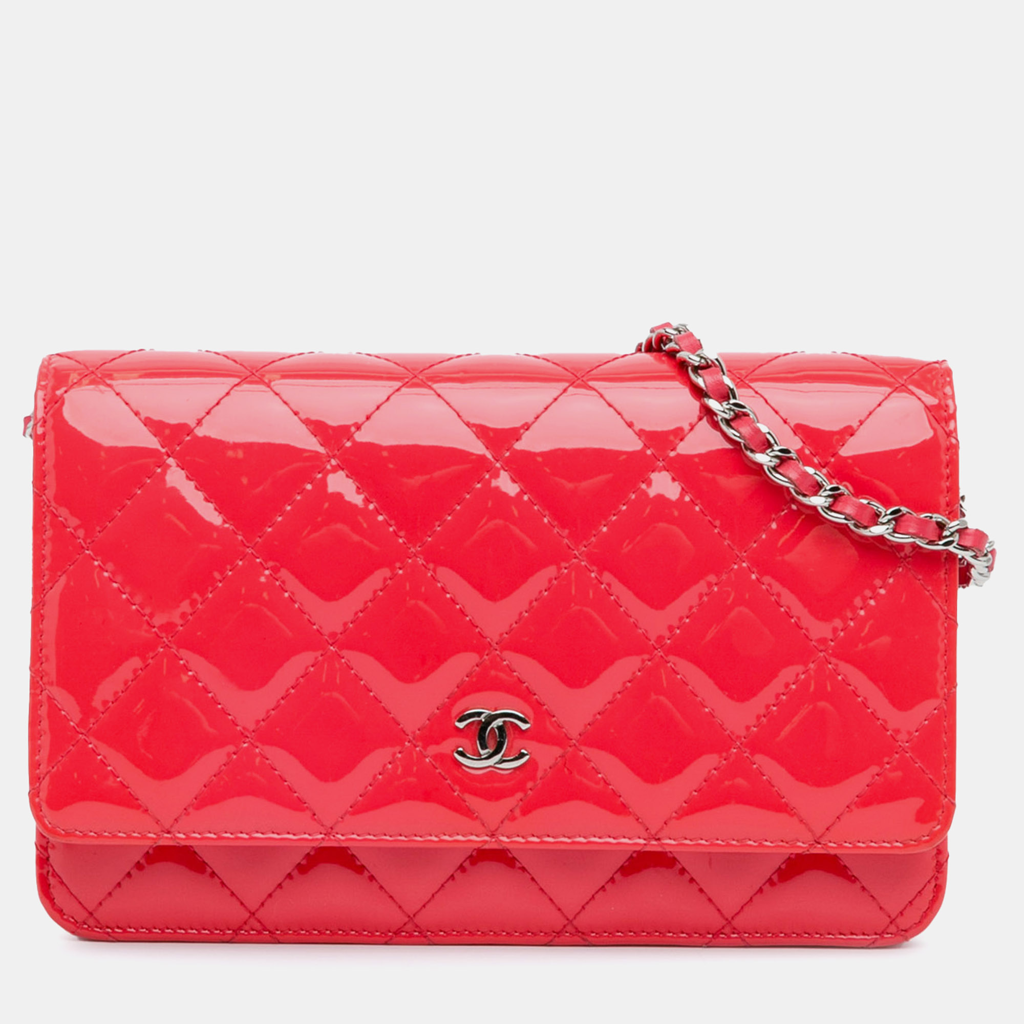 

Chanel CC Quilted Patent Wallet on Chain, Pink