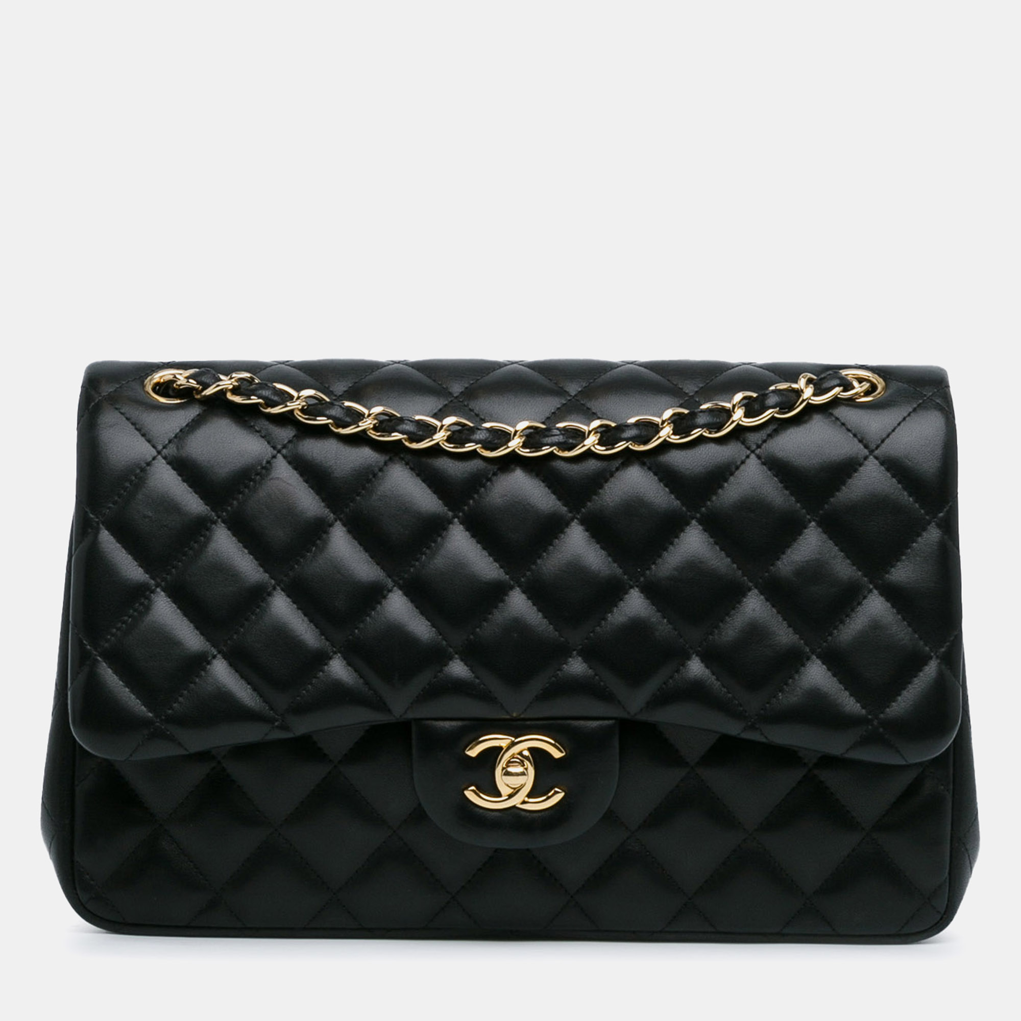 Pre-owned Chanel Jumbo Classic Lambskin Double Flap In Black