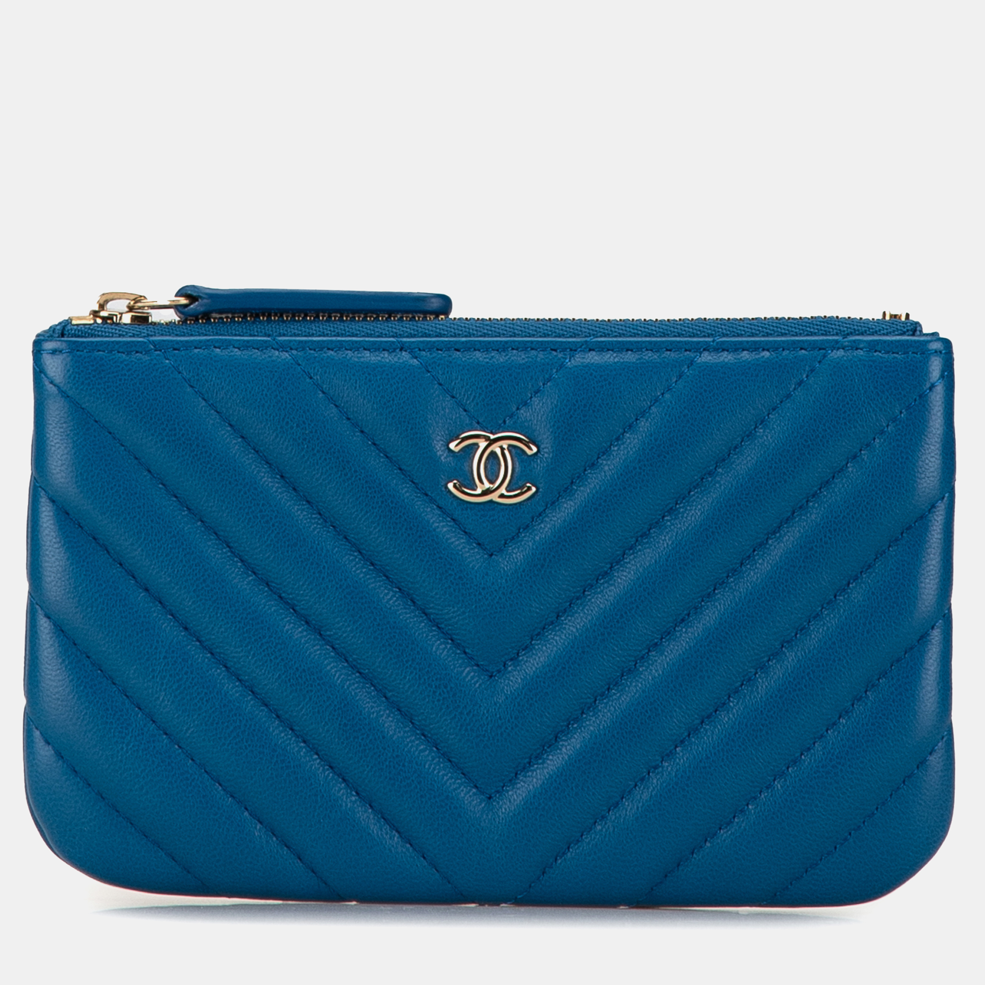 

Chanel Blue Flat Caviar Chevron Quilted Small Pouch Case