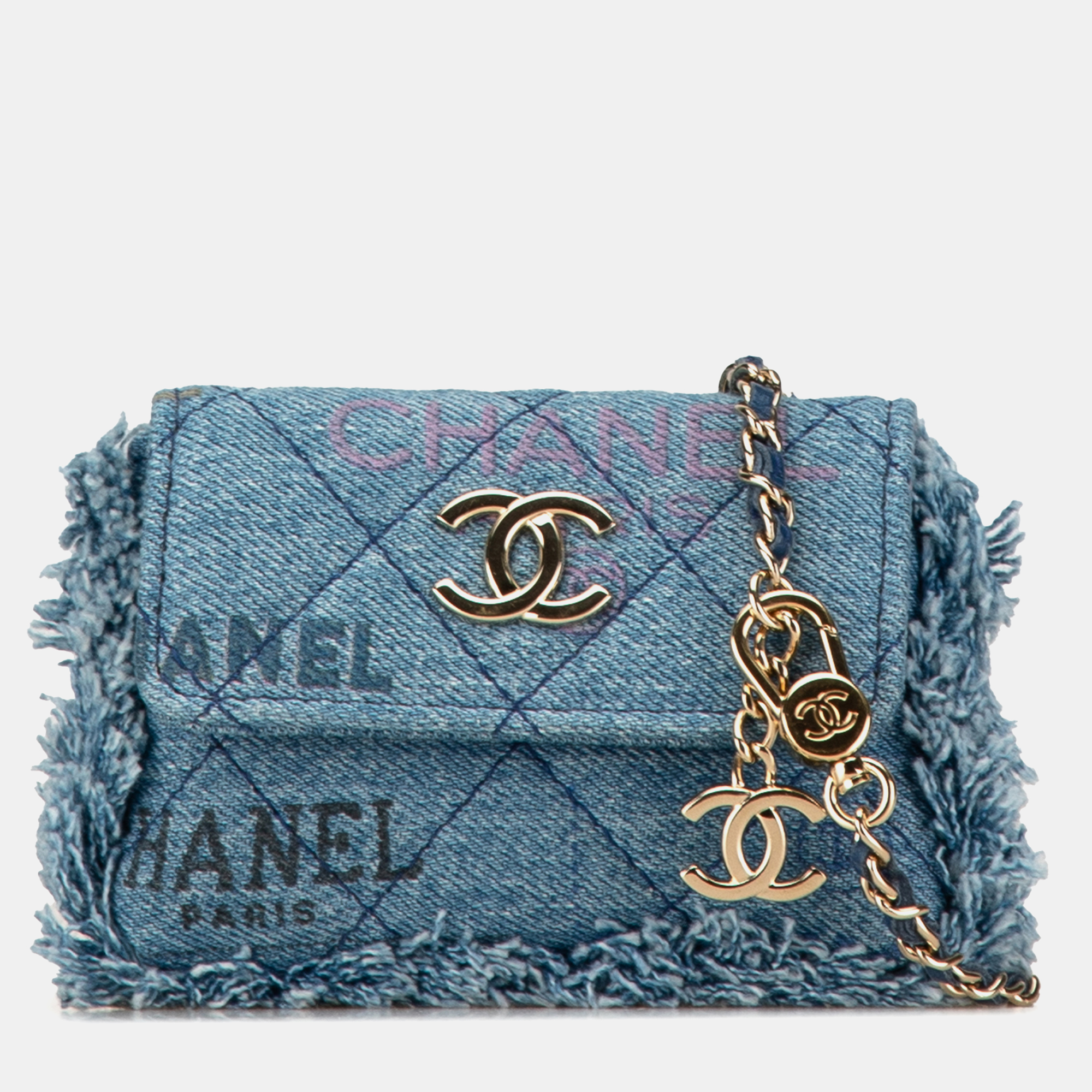 

Chanel Blue Multicolor Denim Quilted Denim Mood Clutch With Chain