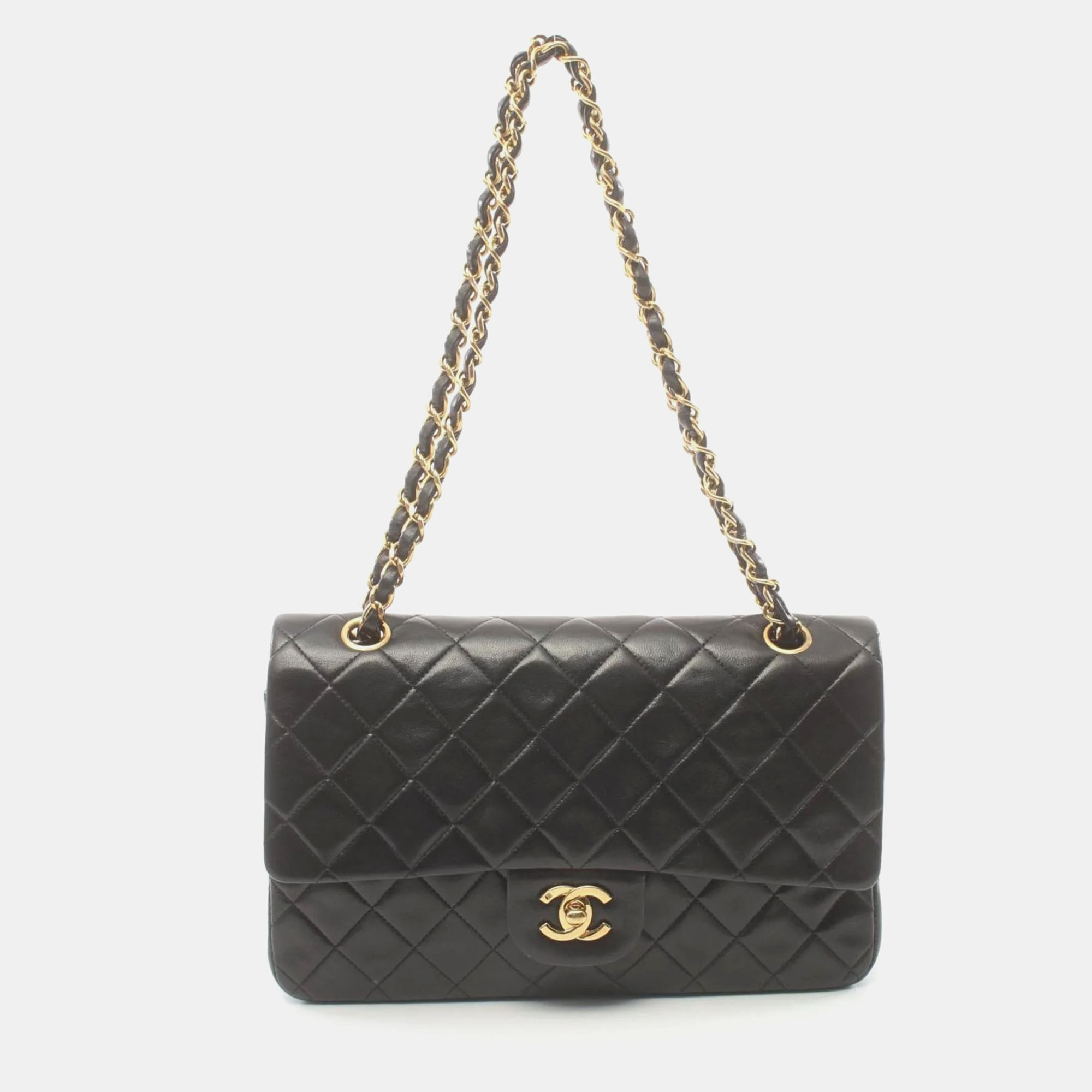 

Chanel Black Lambskin Leather  Classic Double Flap Shoulder Bag