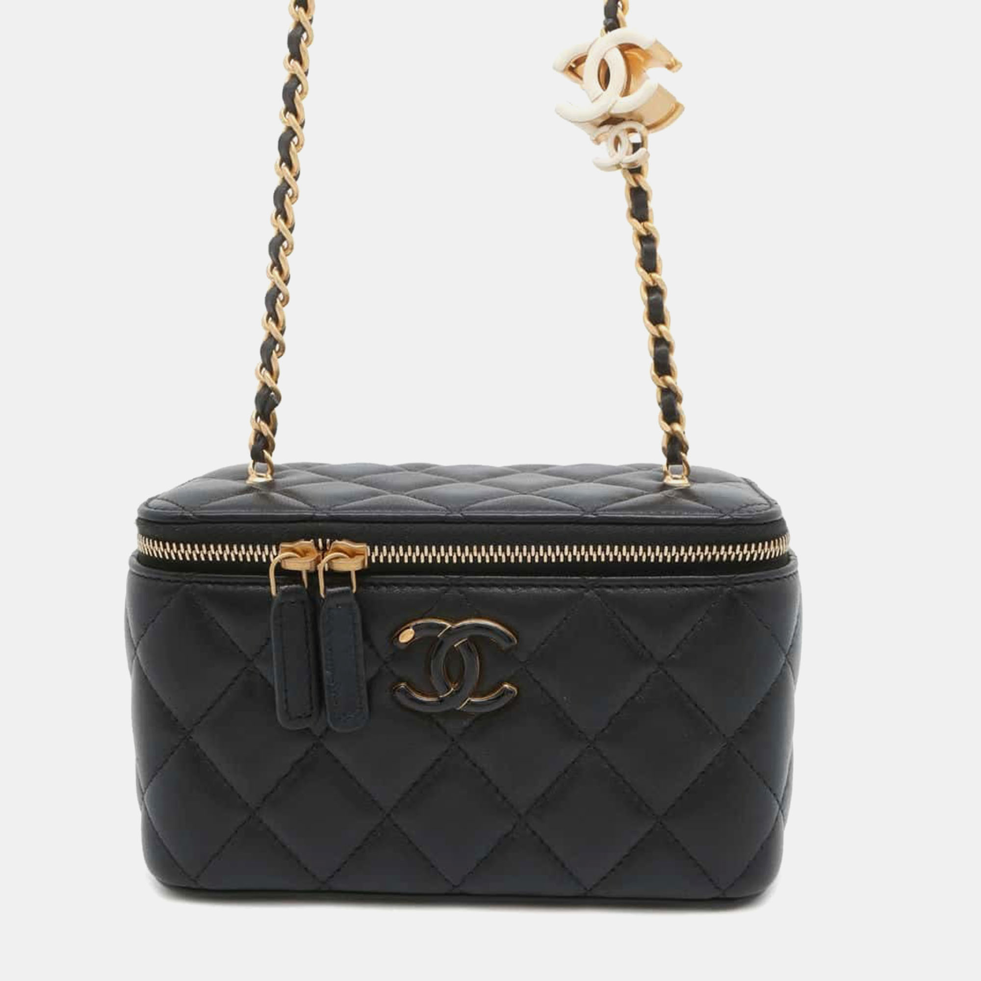 Pre-owned Chanel Black Lambskin Chain Vanity Bag