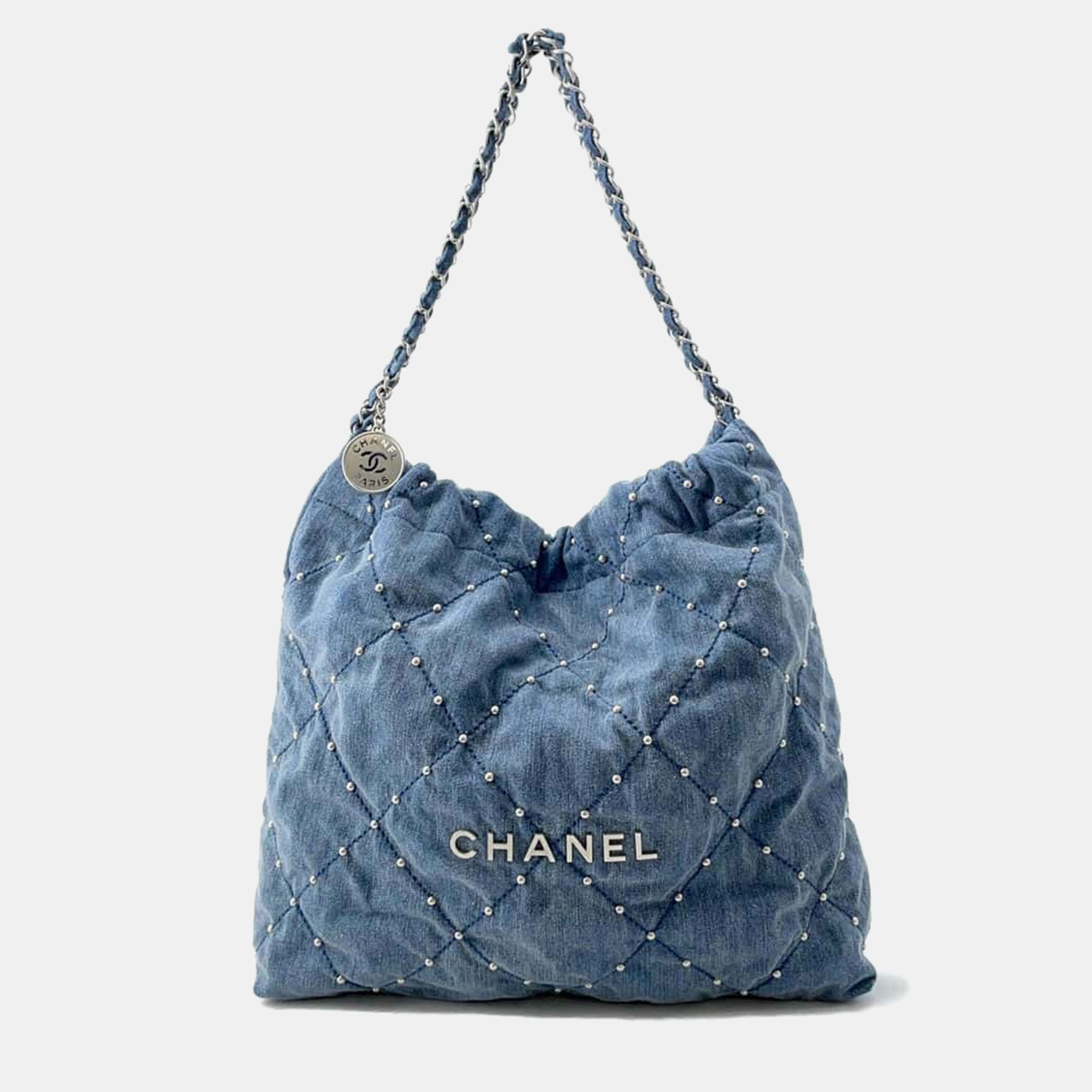 

Chanel Blue Denim Faux Pearl Studs 22 Shoulder Bag