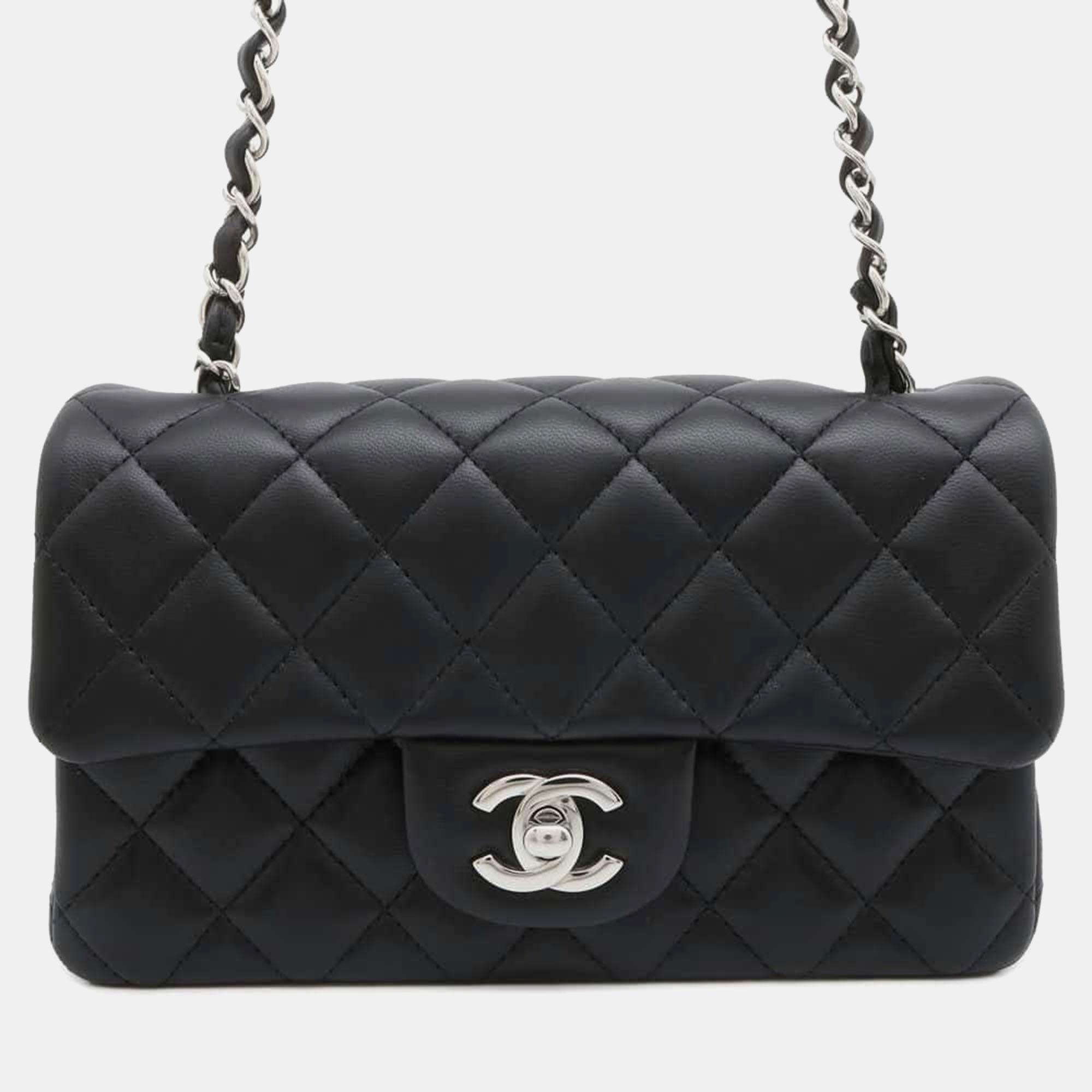 

Chanel Black Lambskin Mini Matelasse Chain Shoulder Bag Size Mini