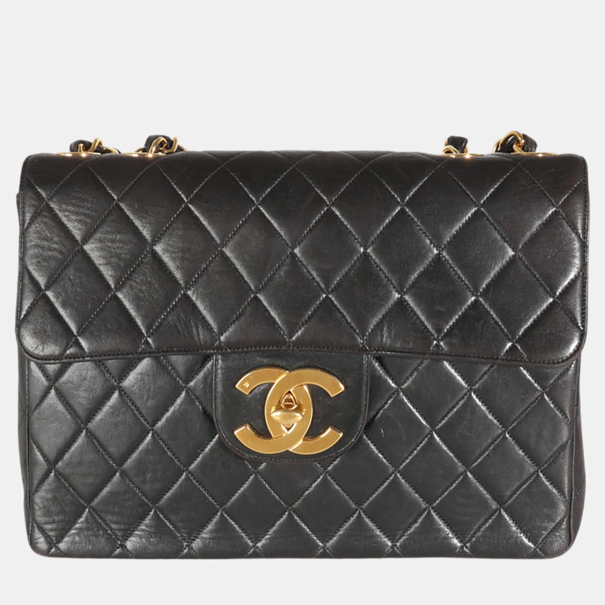 

Chanel Black Vintage Quilted Lambskin Jumbo  Flap Bag