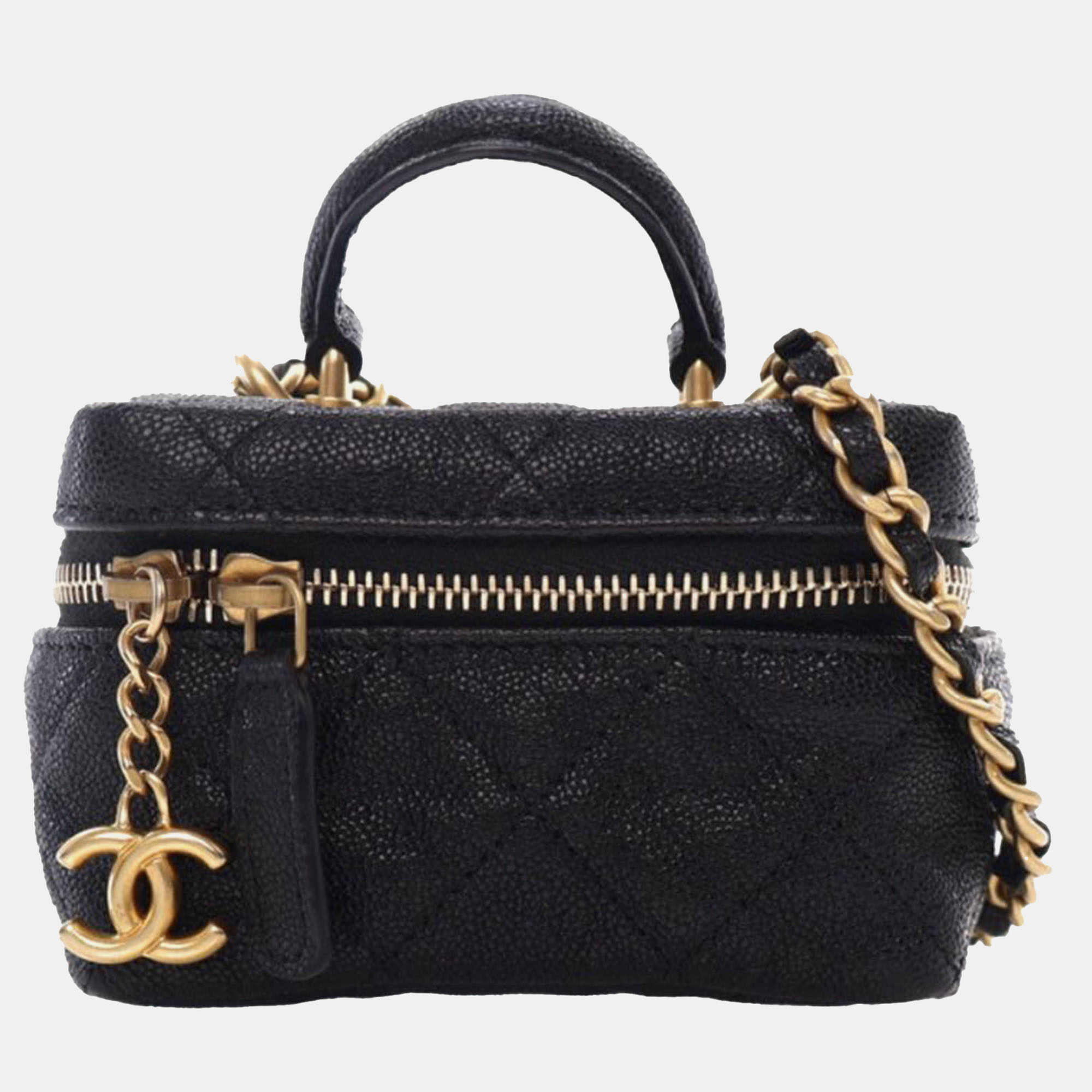 

Chanel Mini CC Caviar Chain Zip Around Vanity Bag, Black