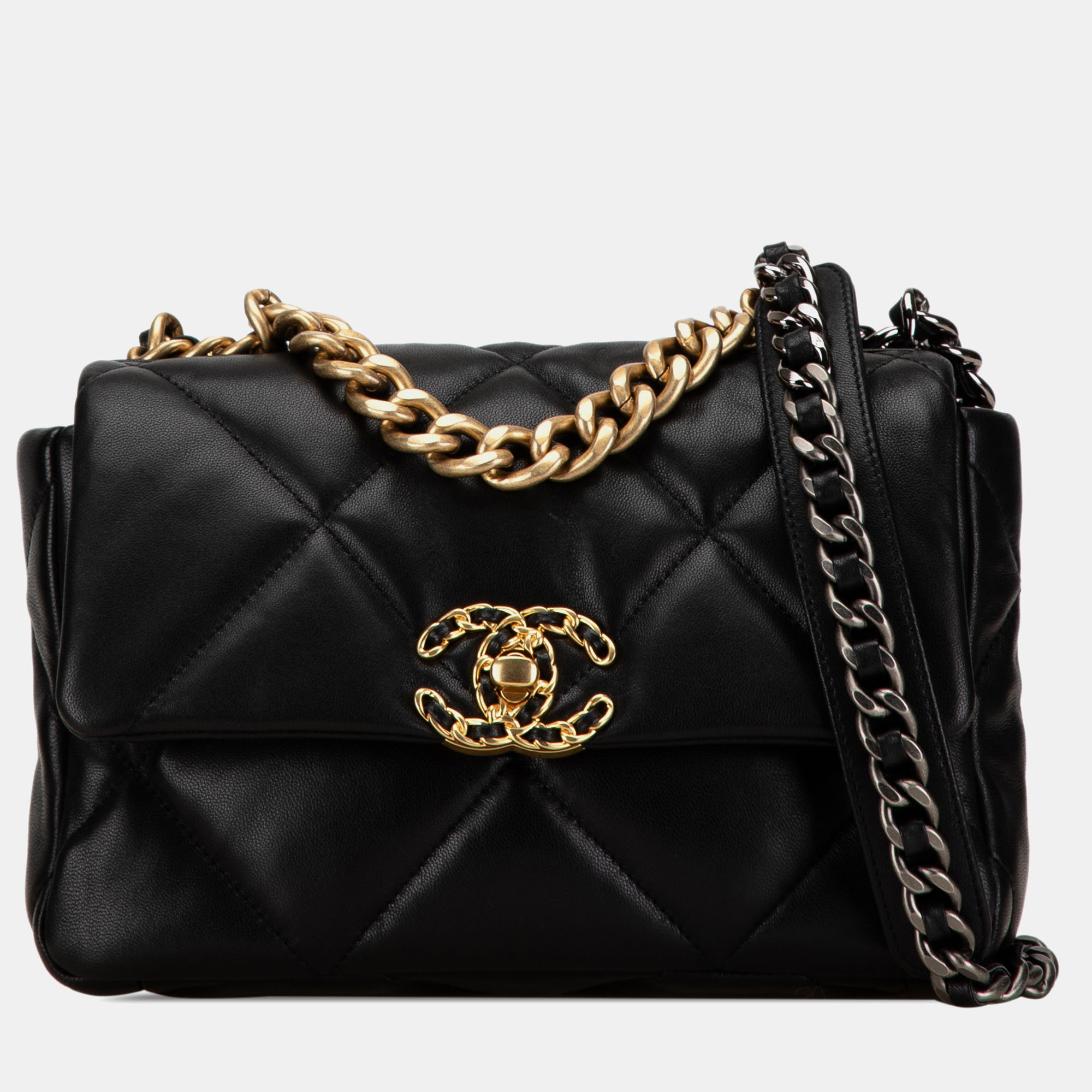 Pre-owned Chanel Medium Lambskin 19 Flap Bag In Black