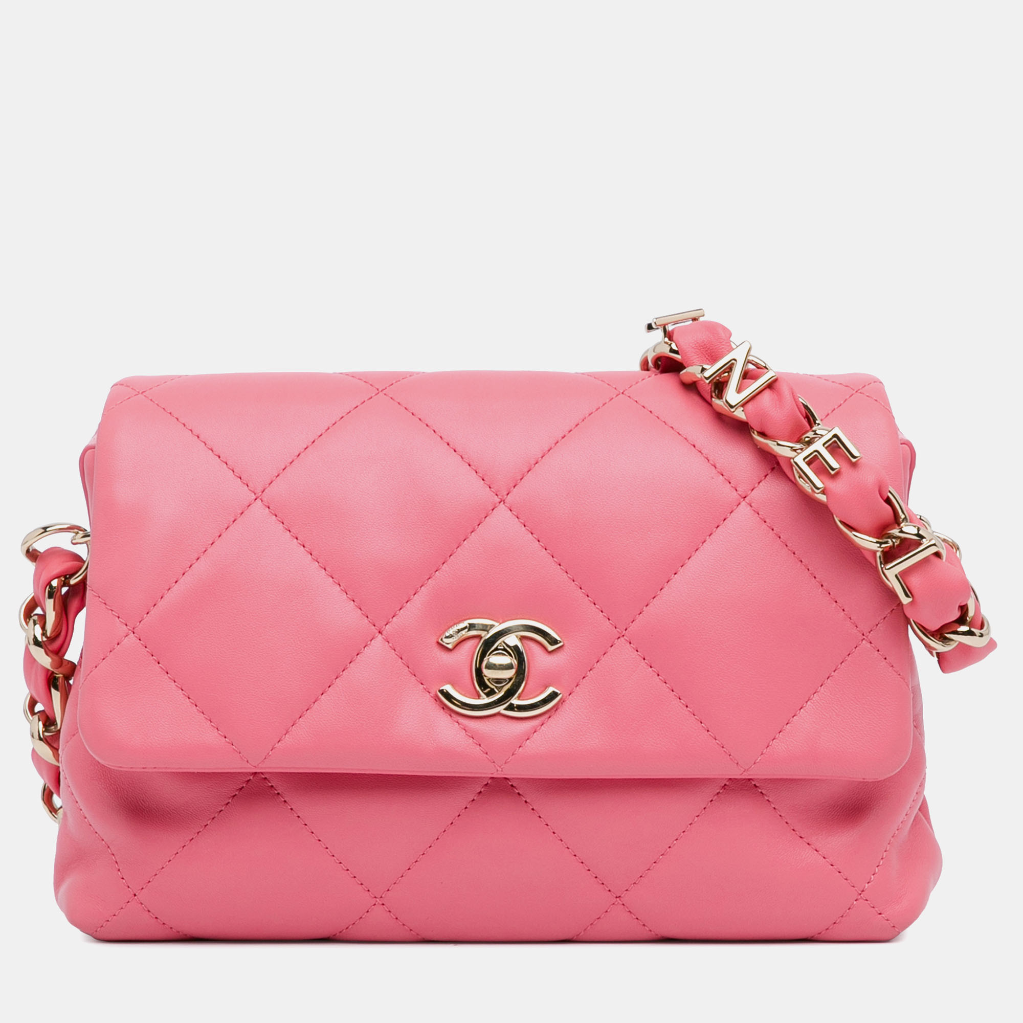 

Chanel CC Quilted Lambskin Logo Chain Flap Bag, Pink