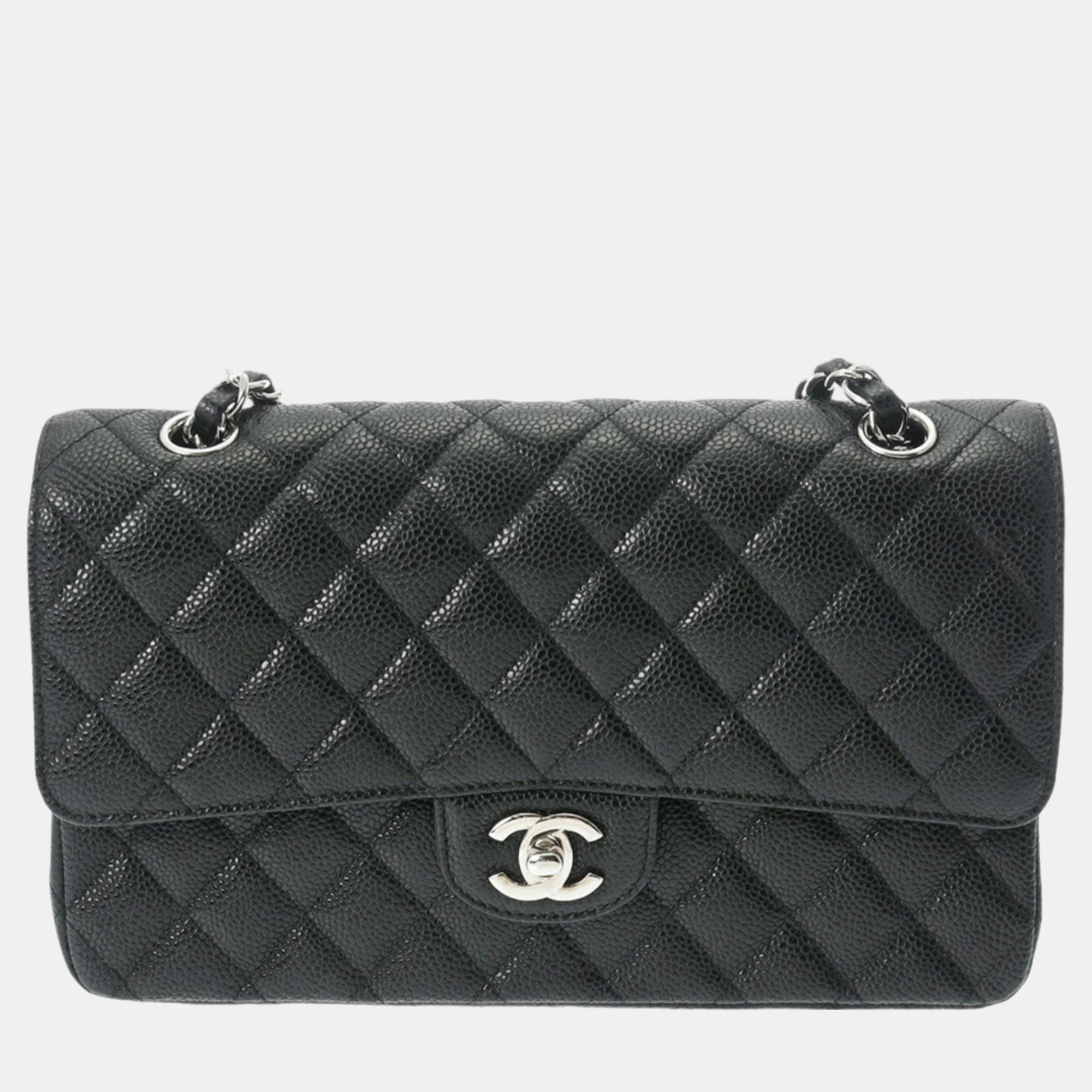 

Chanel Black Caviar Skin Matelasse Chain Shoulder Double Flap  Bag