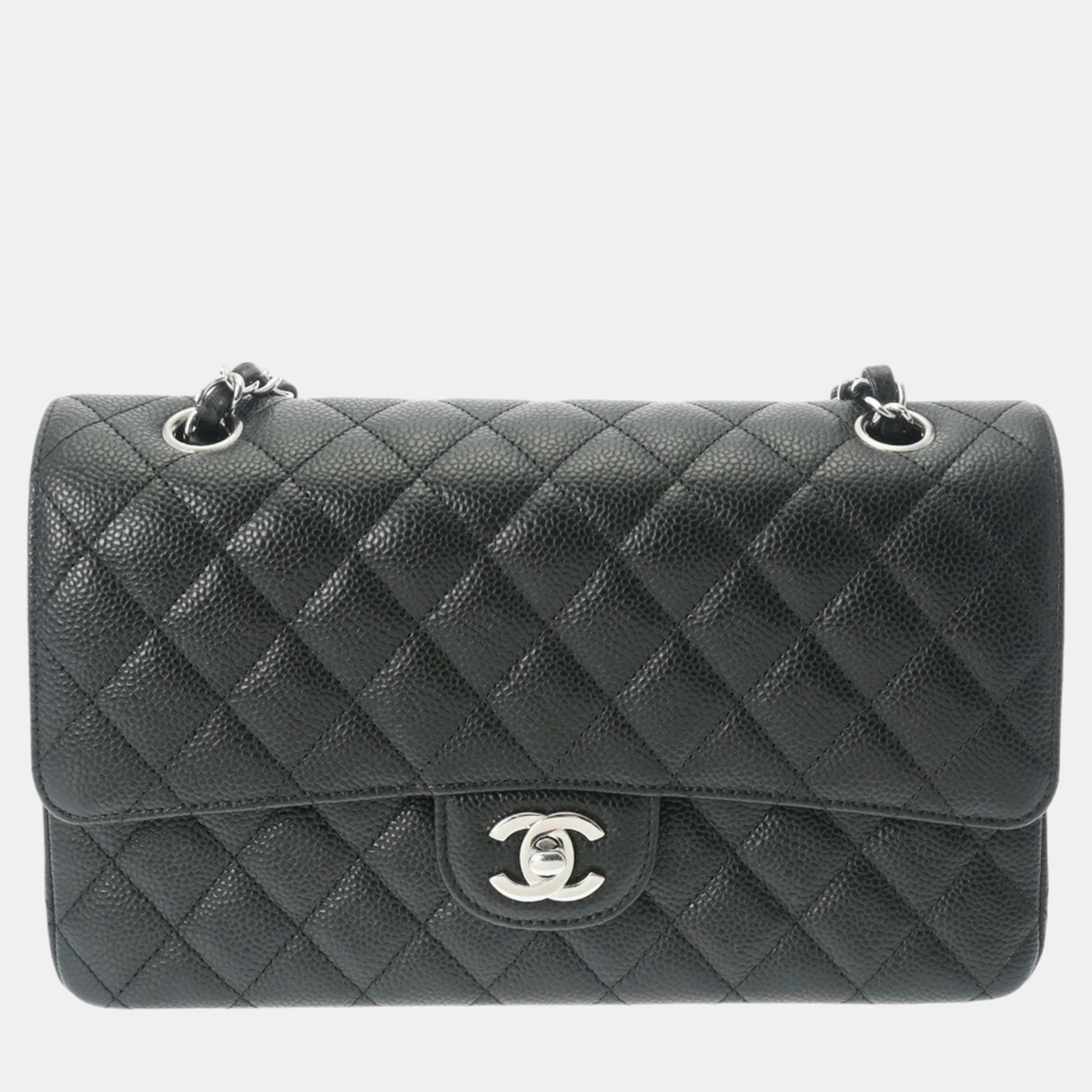 

Chanel Black Caviar Skin Matelasse Chain Shoulder Double Flap  Bag