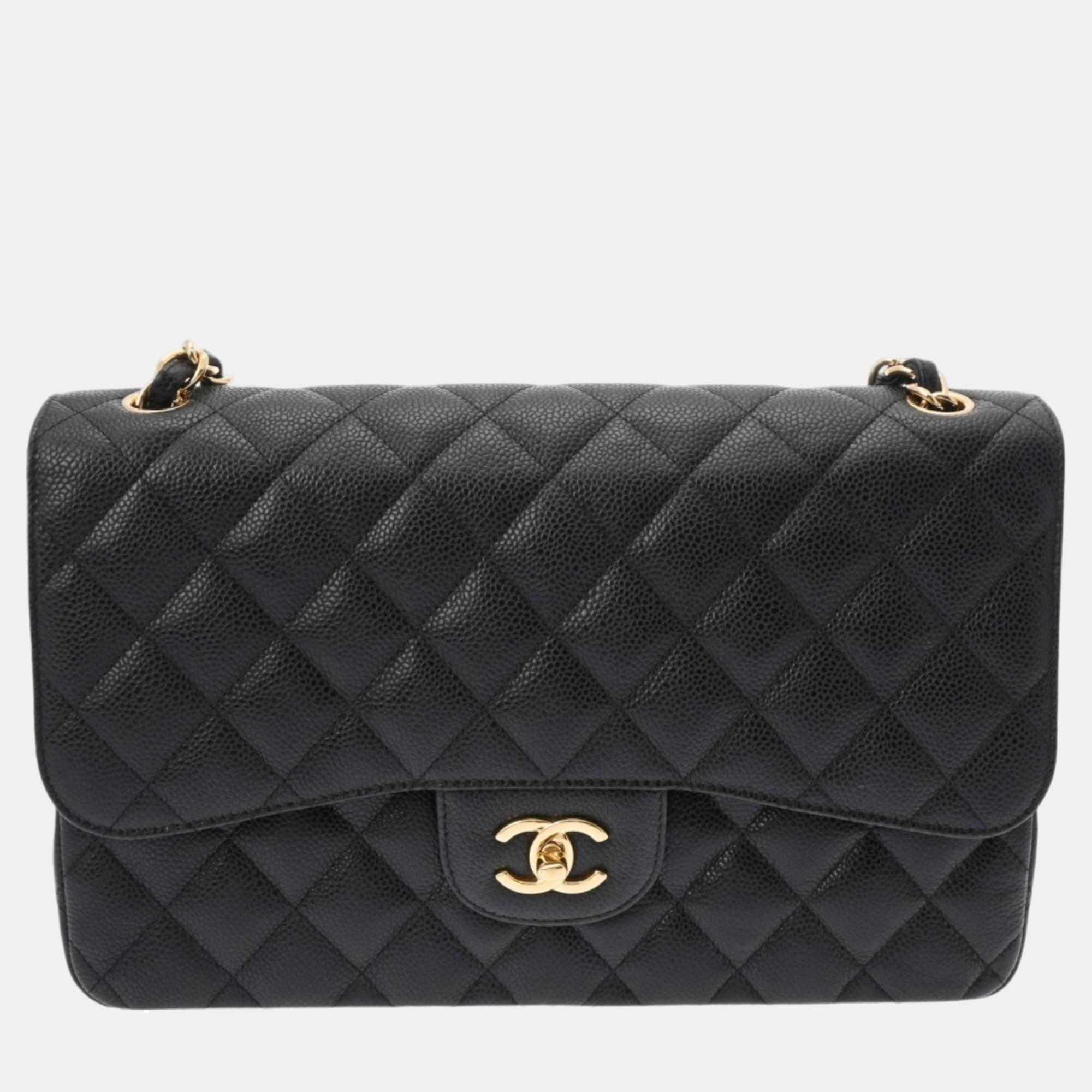 Pre-owned Chanel Black Caviar Skin Matelasse Chain Shoulder Bag 30cm