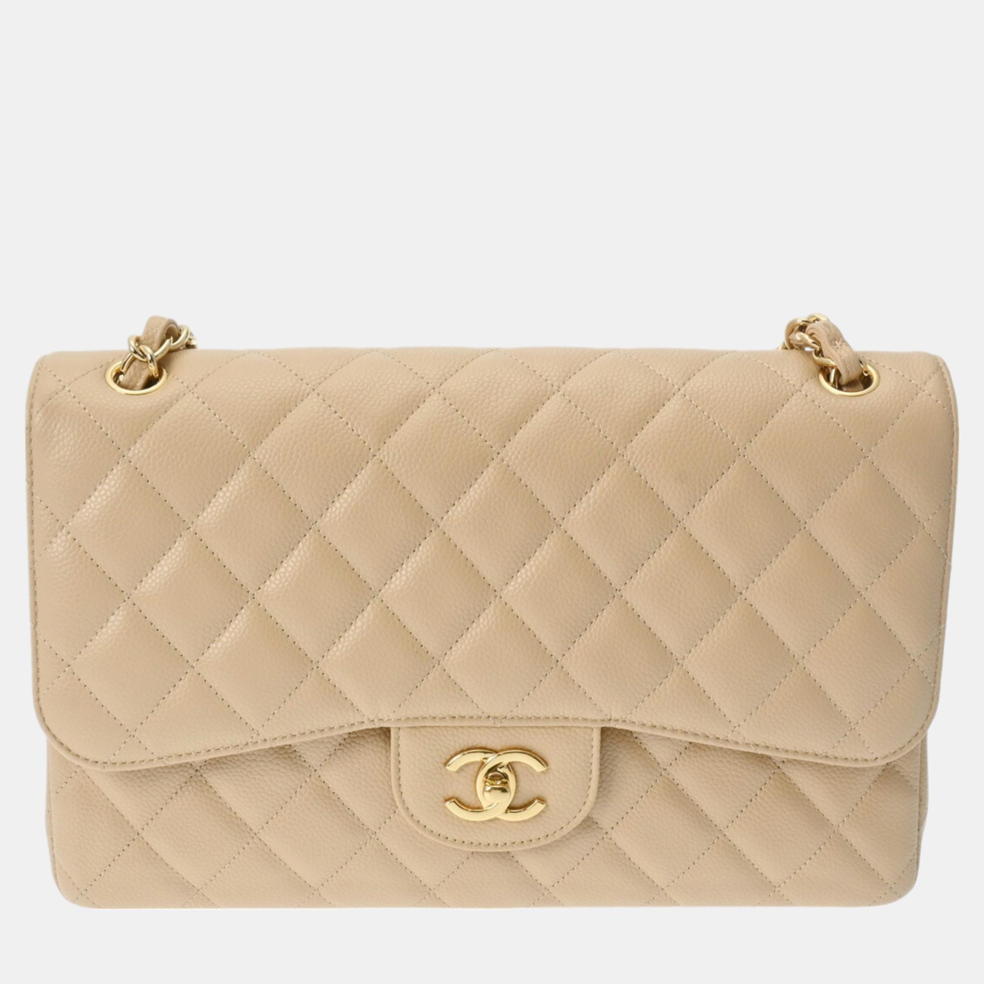 

Chanel Beige Caviar Skin Matelasse Chain Shoulder Double Flap  Bag