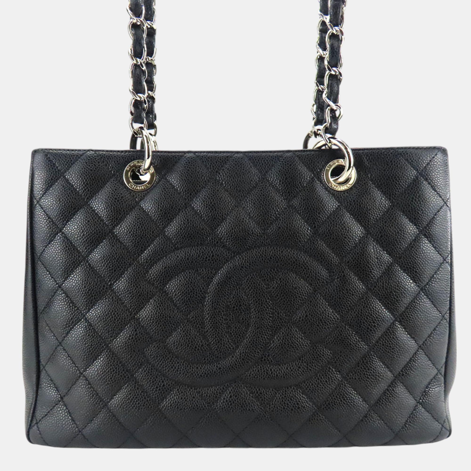 

Chanel Black Caviar Skin GST Matelasse Chain Coco Mark Tote Bag