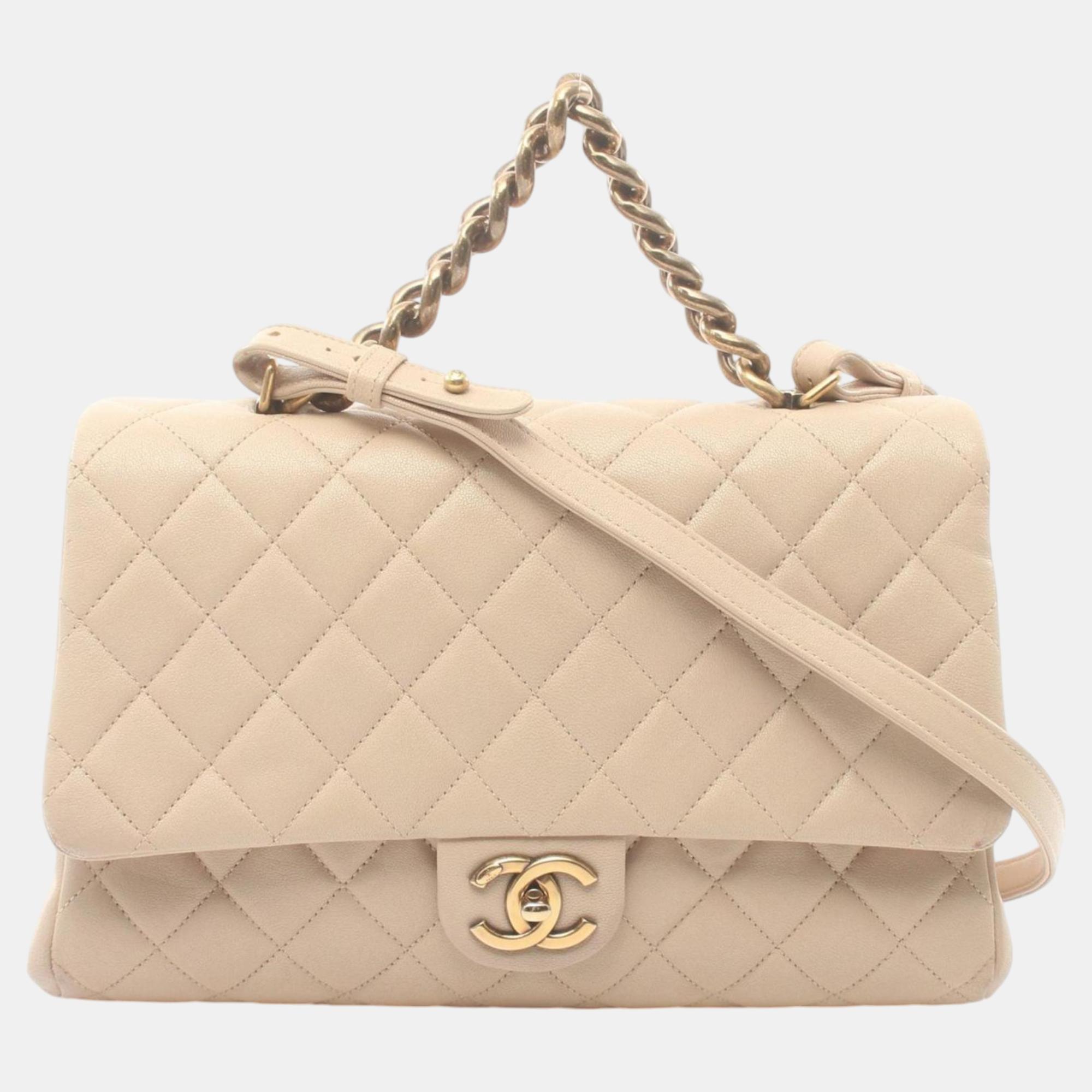 

Chanel Beige Leather Matelasse Handbag Bag