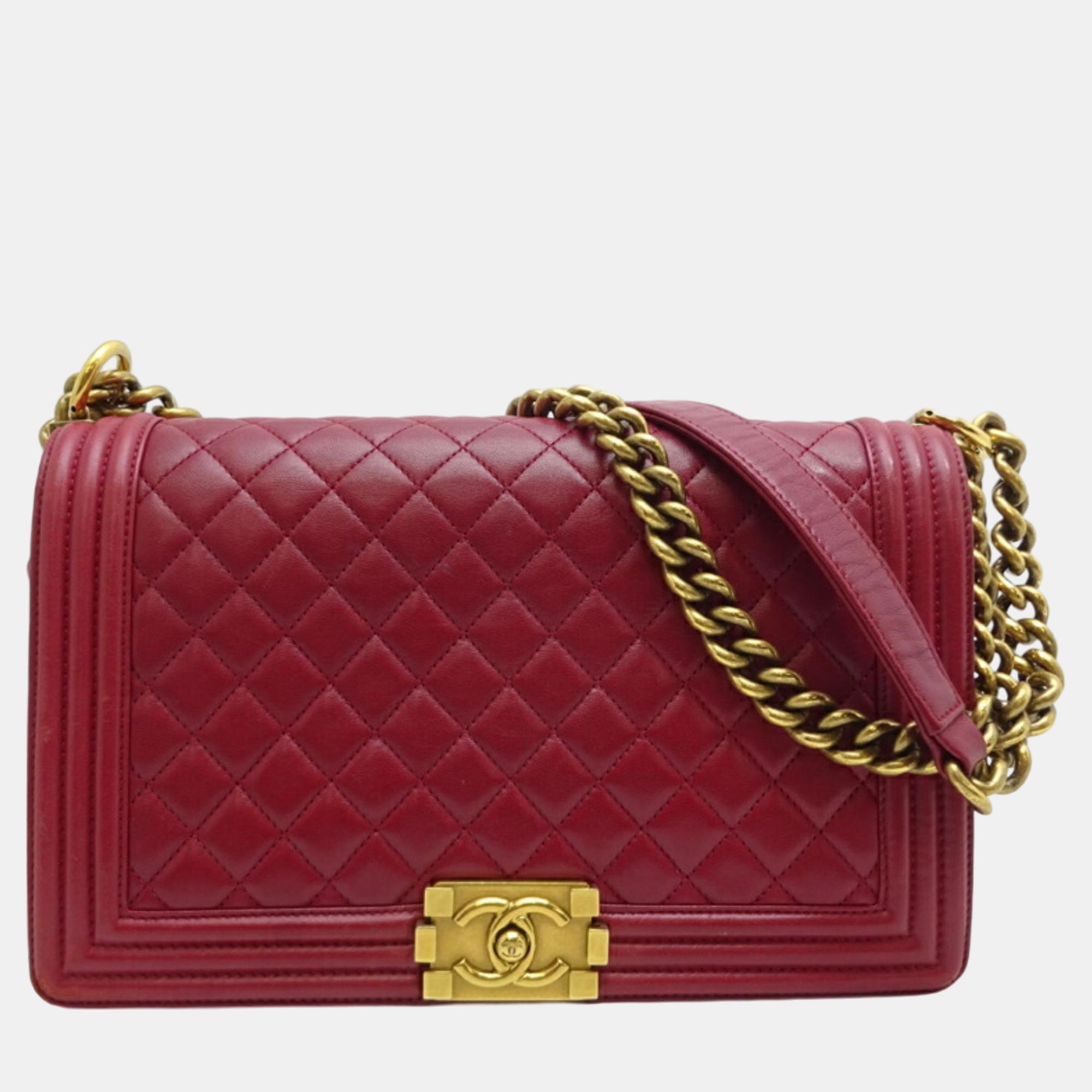 

Chanel Bordeaux Red Lambskin Boy Shoulder Bag