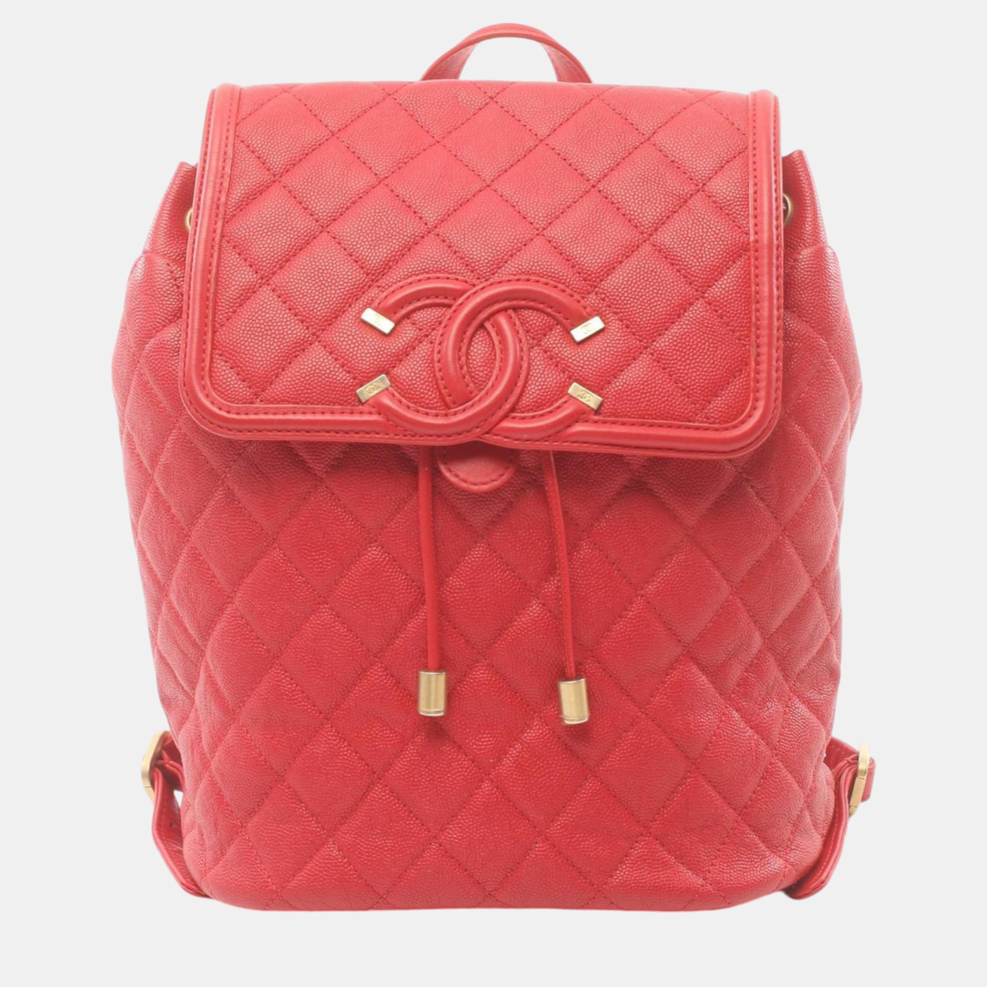 

Chanel Red Caviar Skin CC Filigree Matelasse Backpack