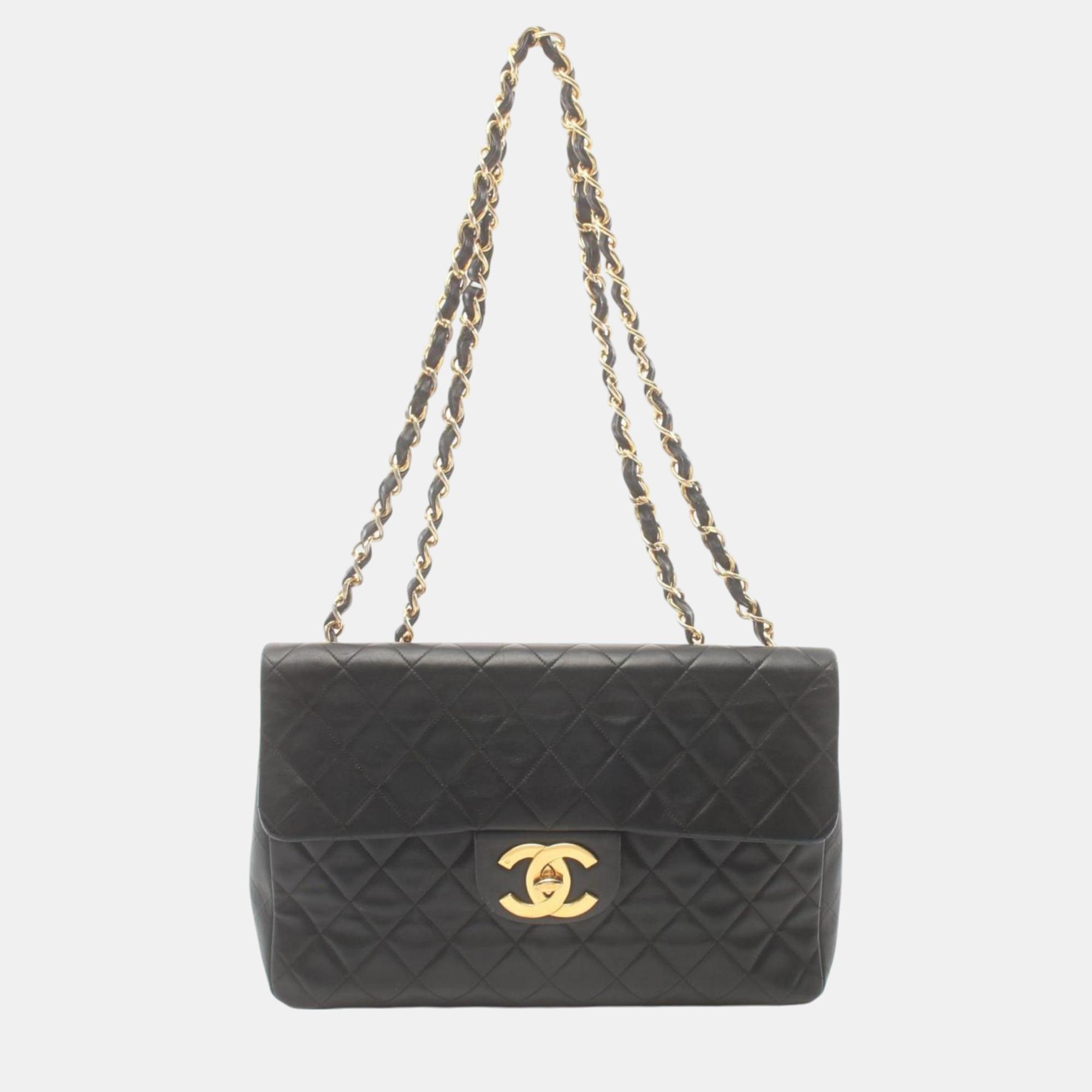 Pre-owned Chanel Black Lambskin Deca Matelasse 34 Shoulder Bag